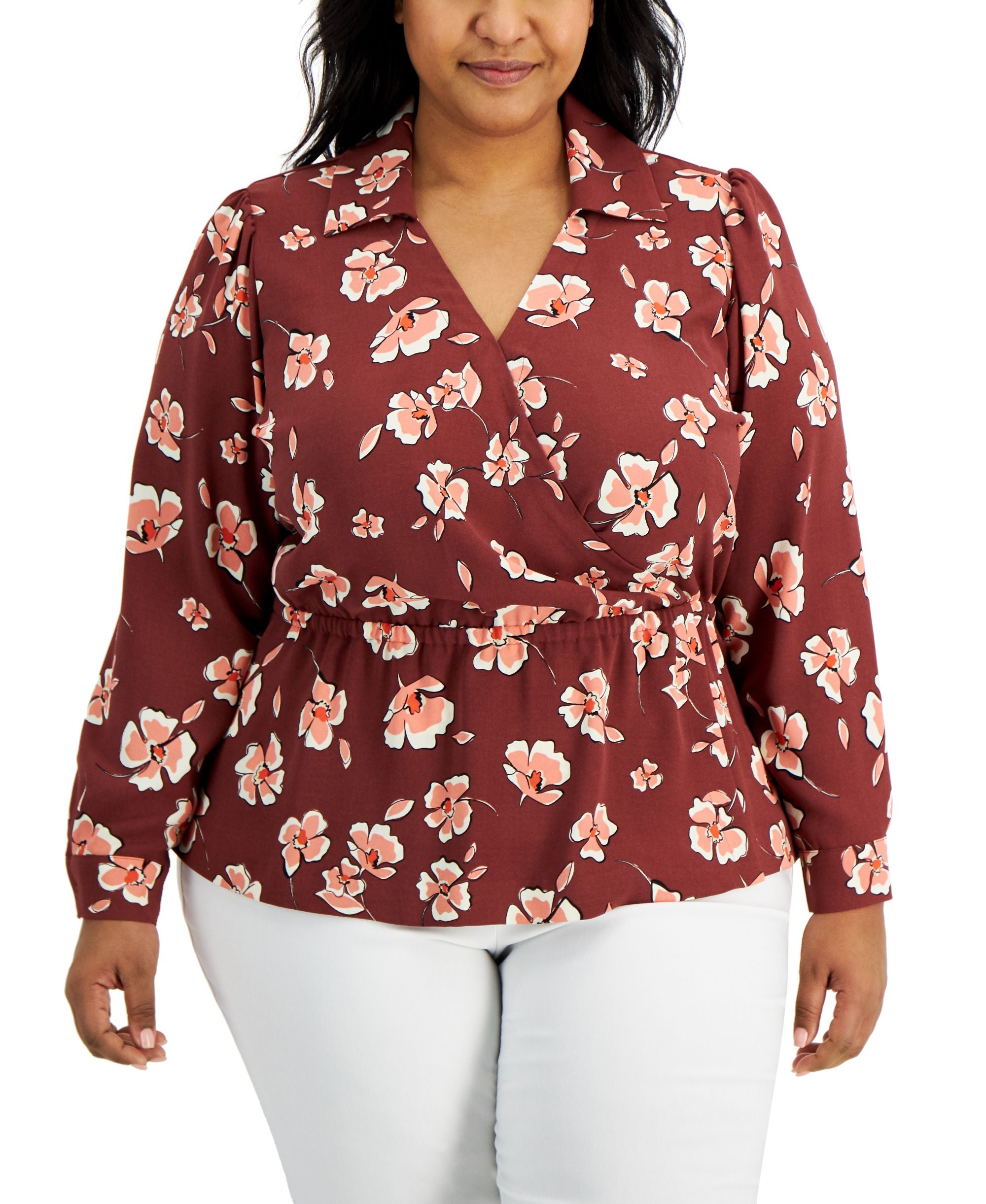 Alfani Plus Size Printed Faux Surplice Top