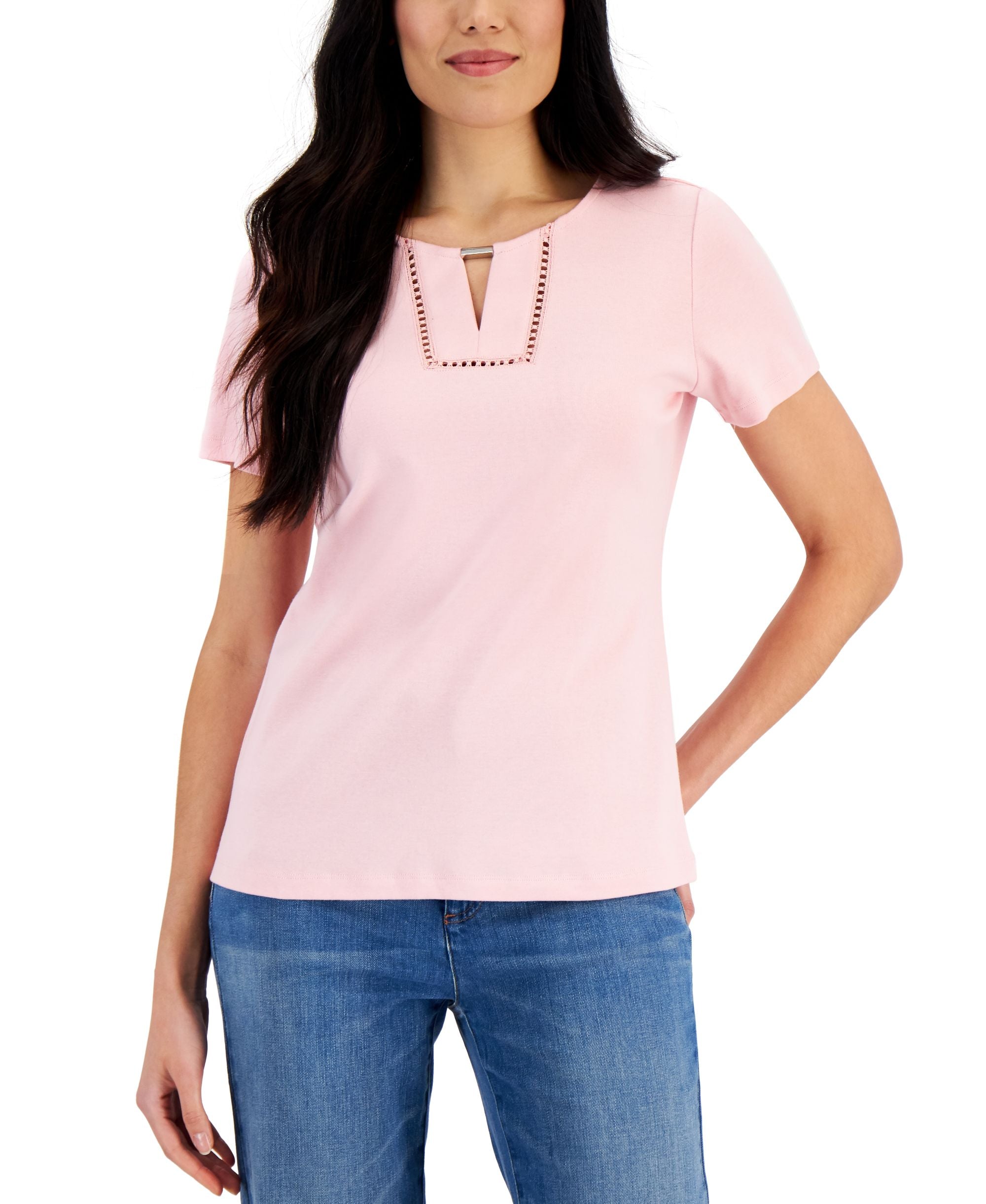 Women's Cotton Keyhole-Cutout Premium Top