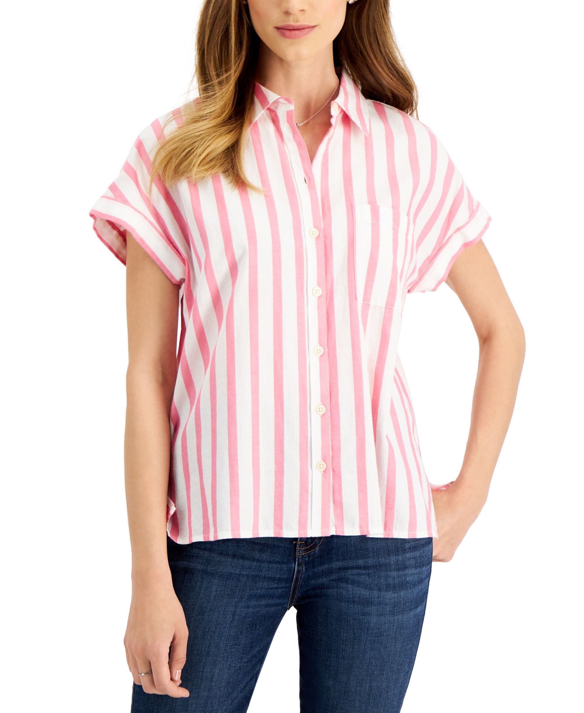 Style & Co Womens Cotton Printed Camp Modern Shirt