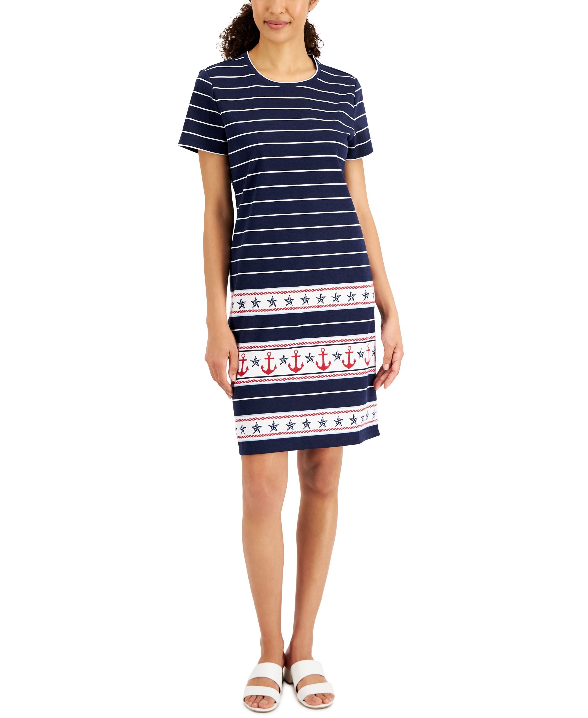 Karen Scott Womens Striped Printed Dress