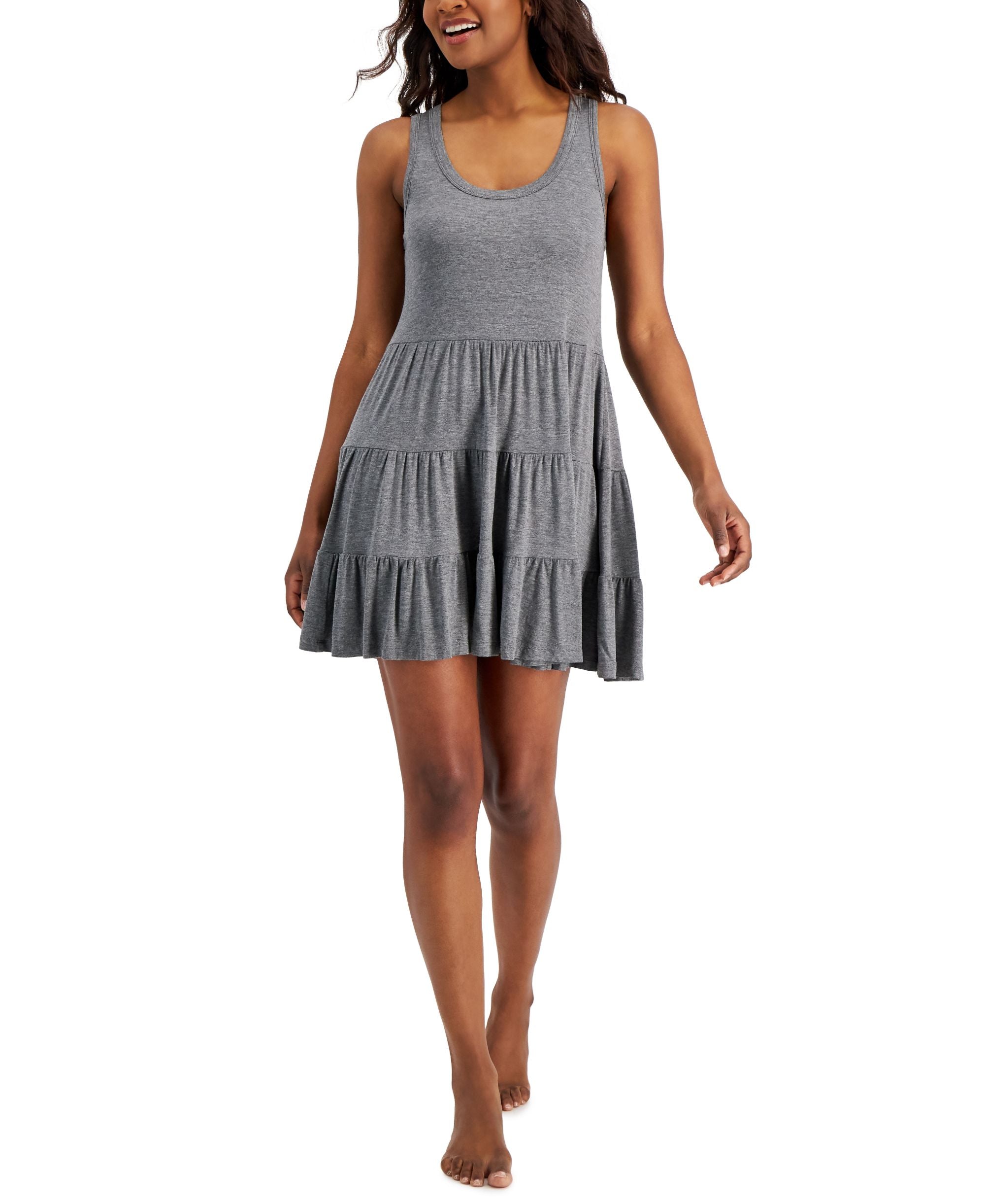 Jenni Womens Printed Sleeveless Tiered Flounce Chemise