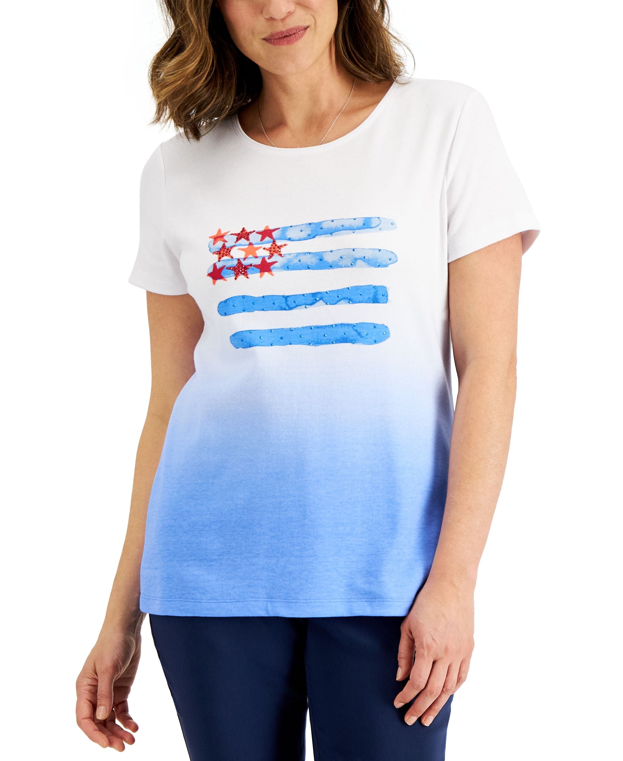Karen Scott Womens Watercolor Flag Ombre Premium Top