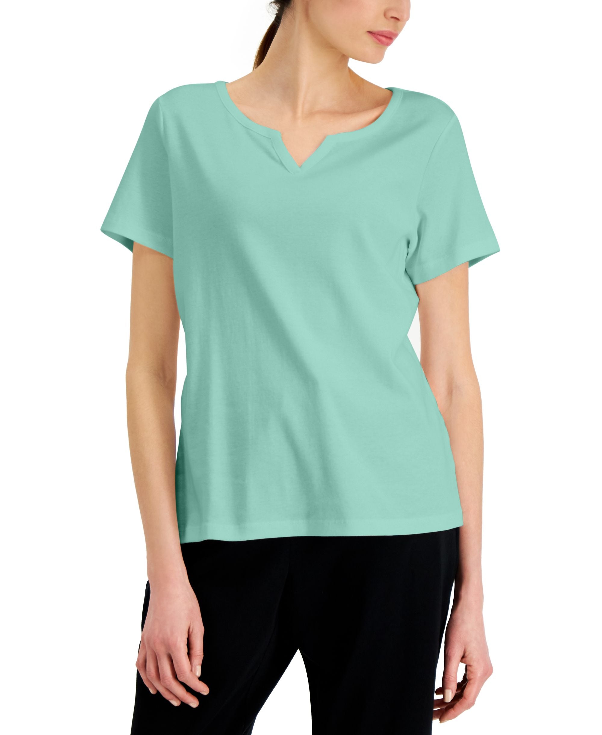 Karen Scott Cotton Split Neck Premium Top
