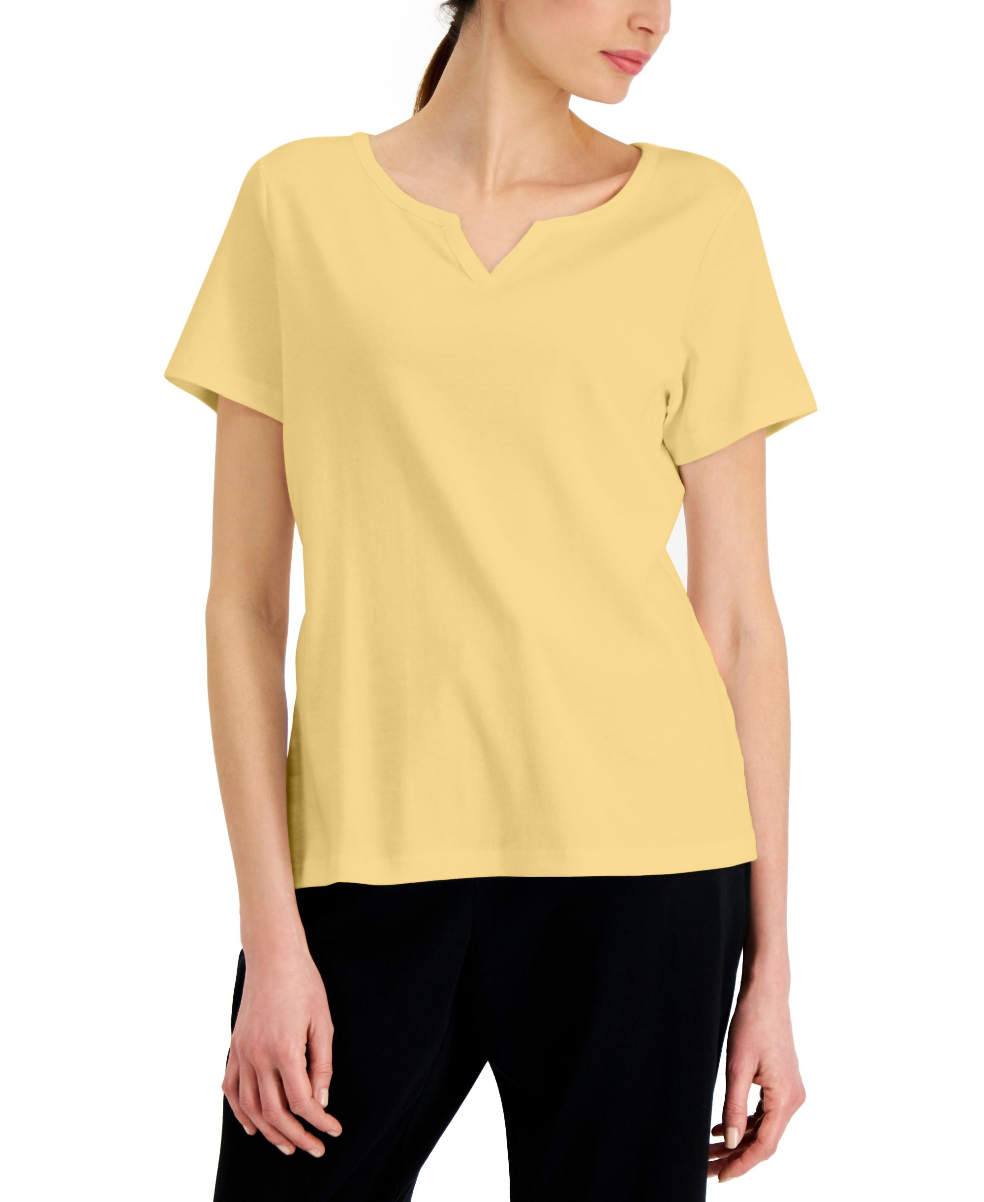Karen Scott Cotton Split Neck Premium Top