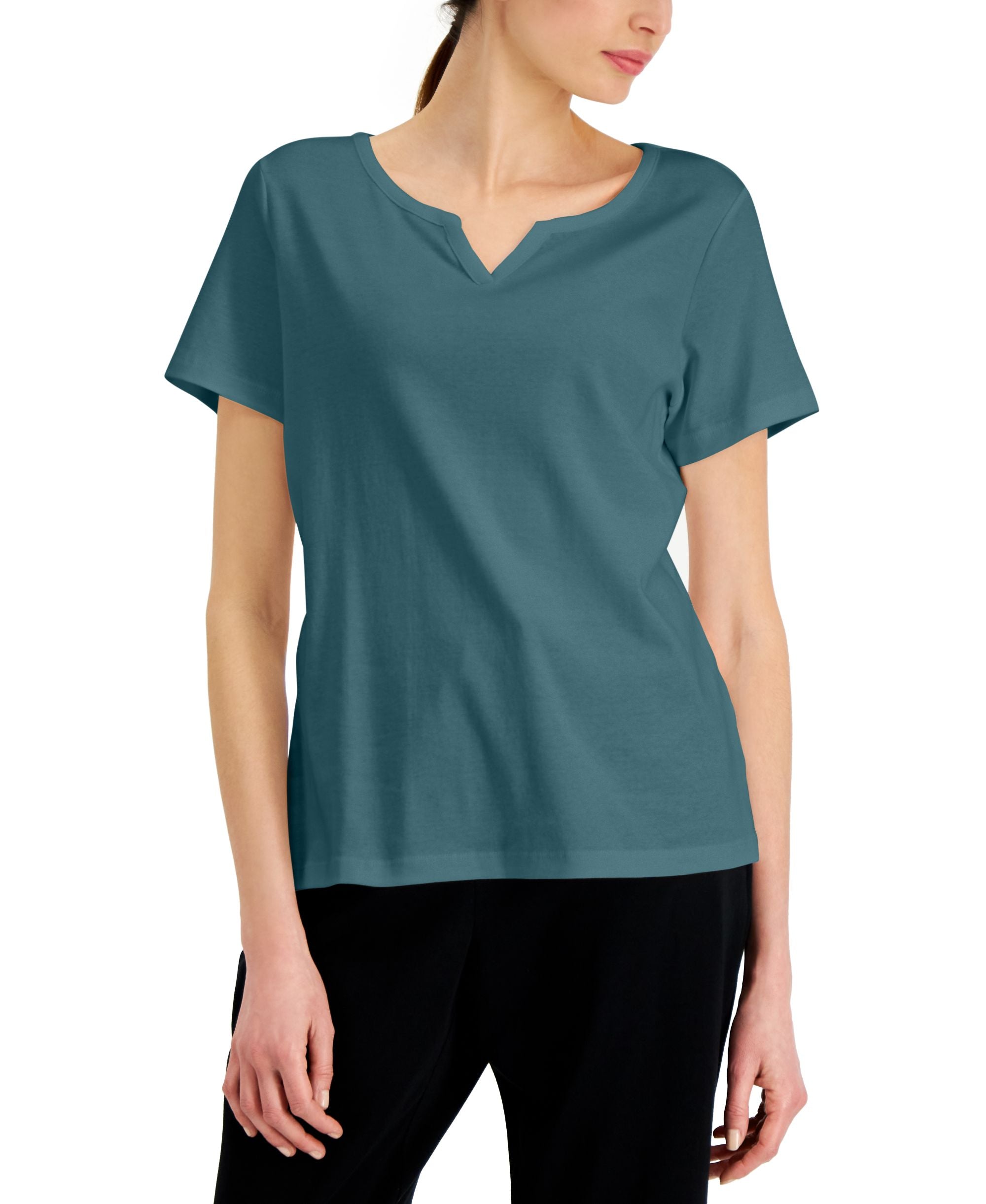 Karen Scott Cotton Split Neck Premium Top