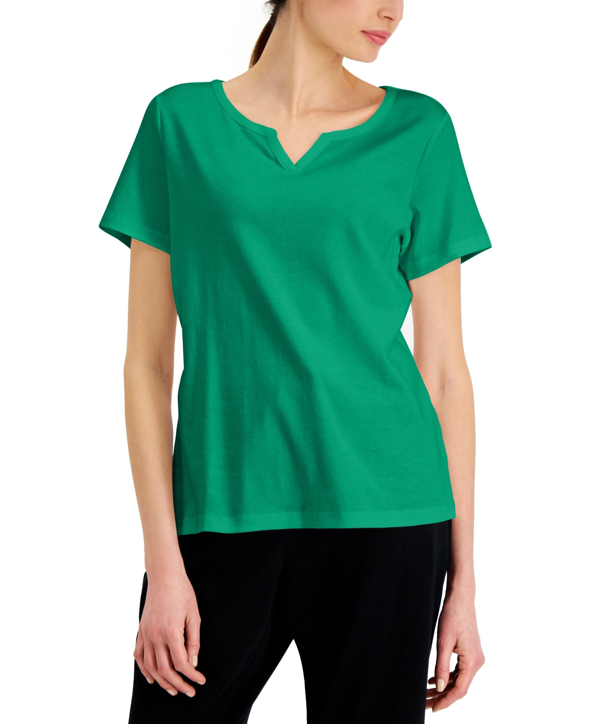 Karen Scott Cotton Split Neck Premium Top