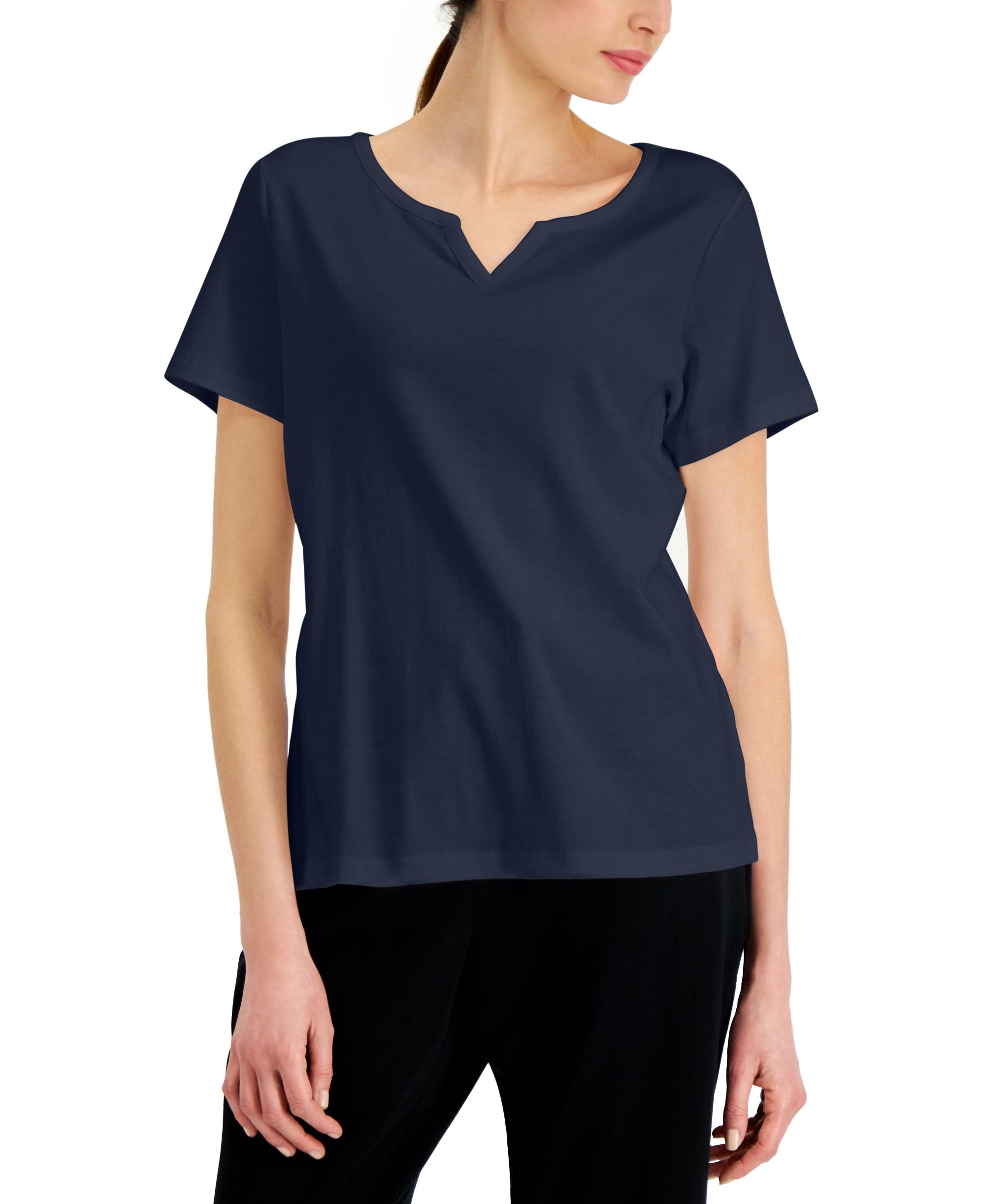 Karen Scott Cotton Split Neck Premium Top