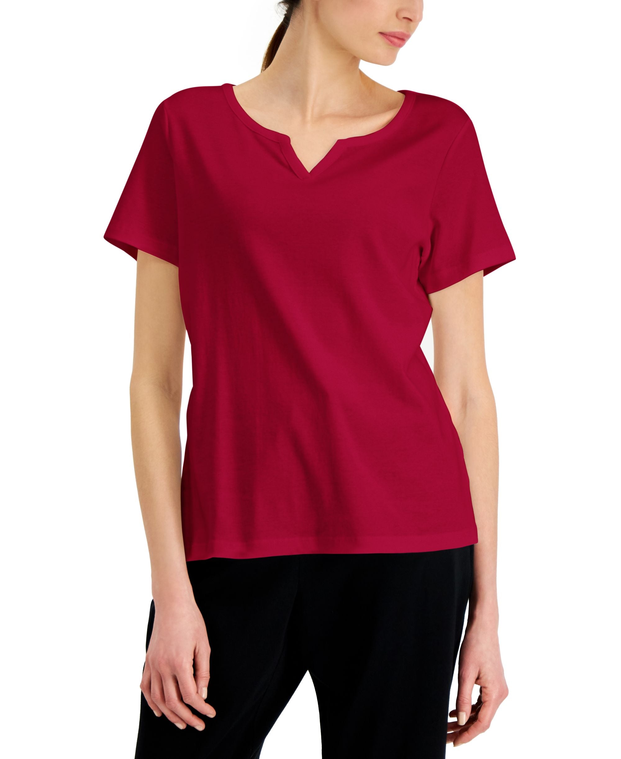 Karen Scott Cotton Split Neck Premium Top