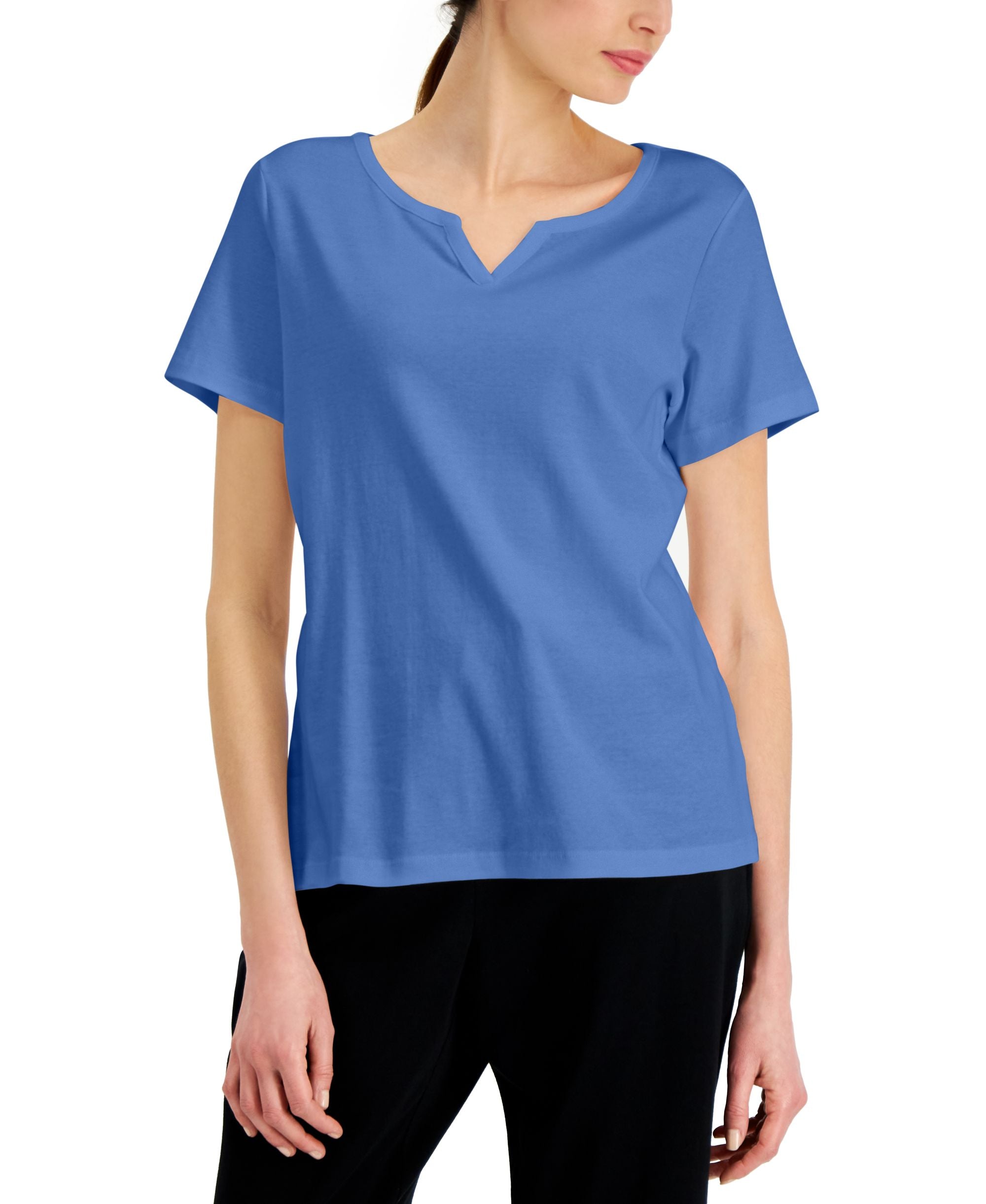Karen Scott Cotton Split Neck Premium Top