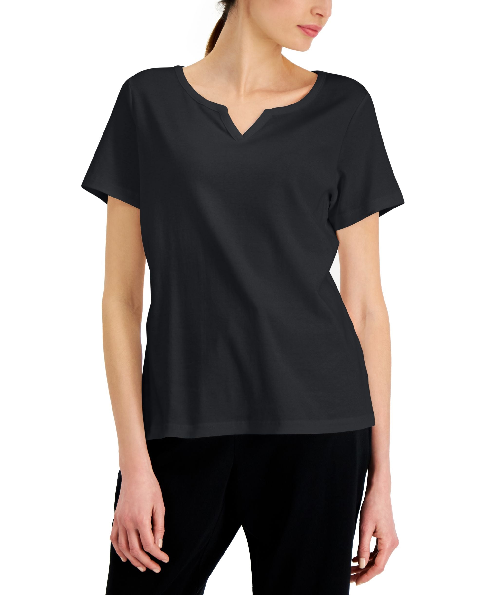 Karen Scott Cotton Split Neck Premium Top