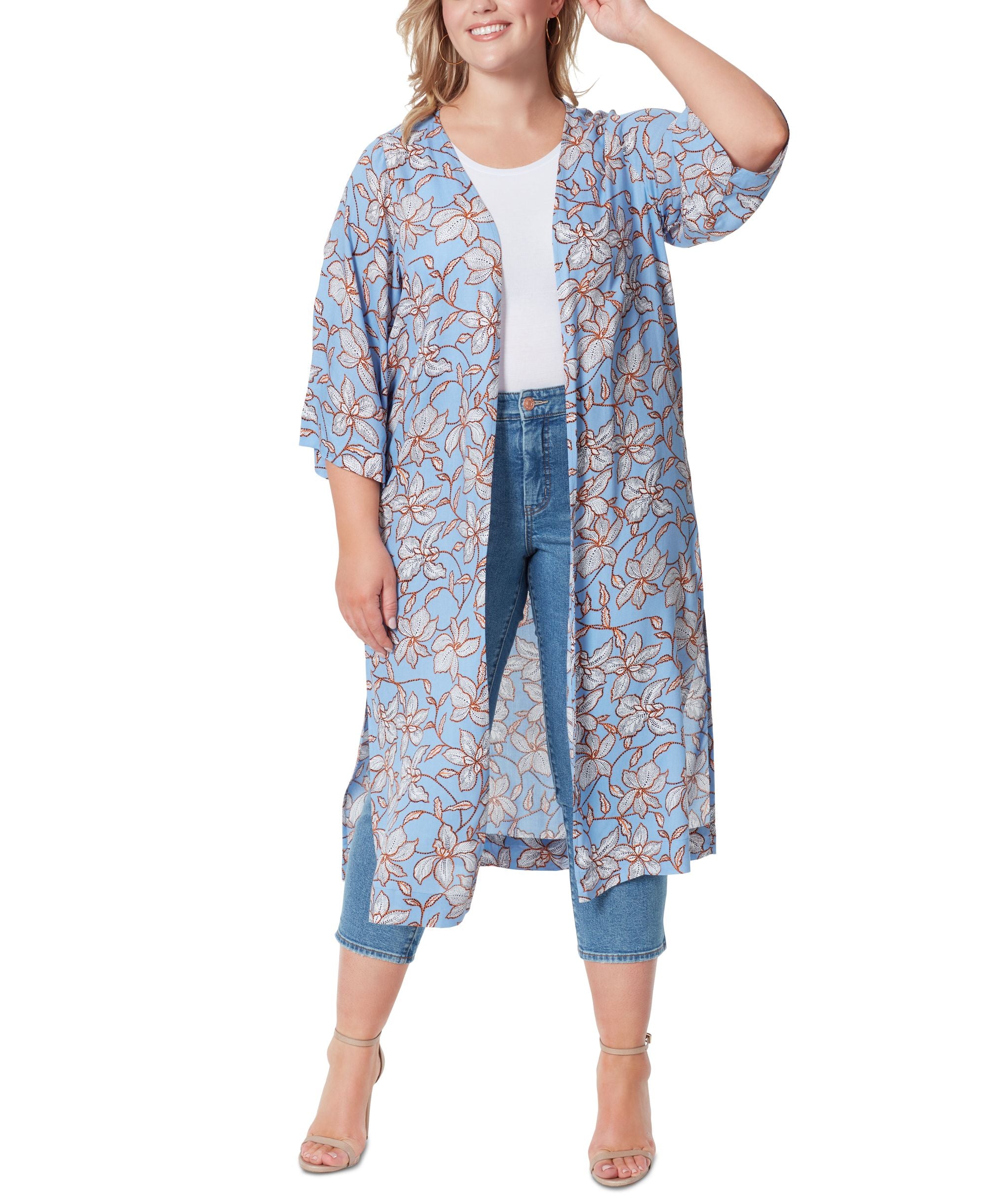 Jessica Simpson Modern Plus Size Blakely 3/4 Sleeve Duster