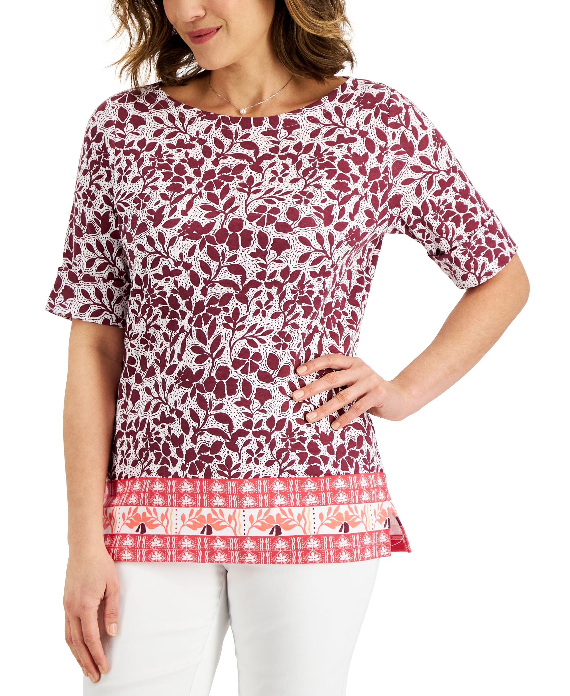 Karen Scott Womens Oahu Dreams Printed Premium Top