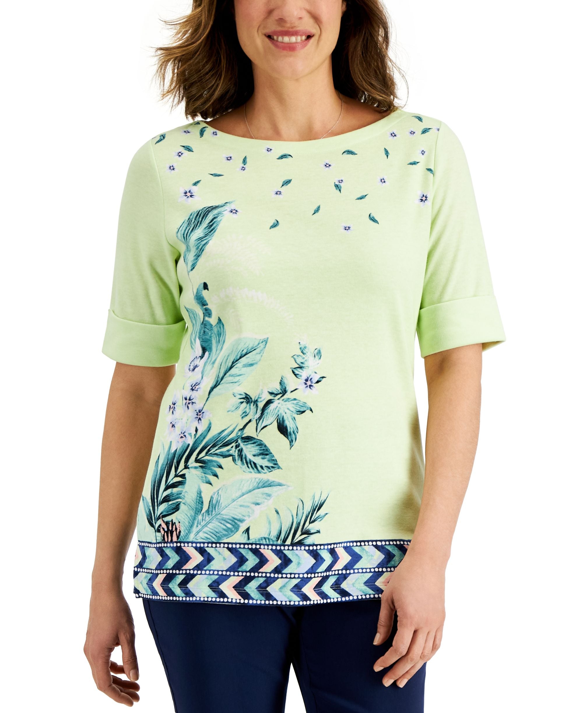 Karen Scott Womens Maui Oasis Printed Premium Top