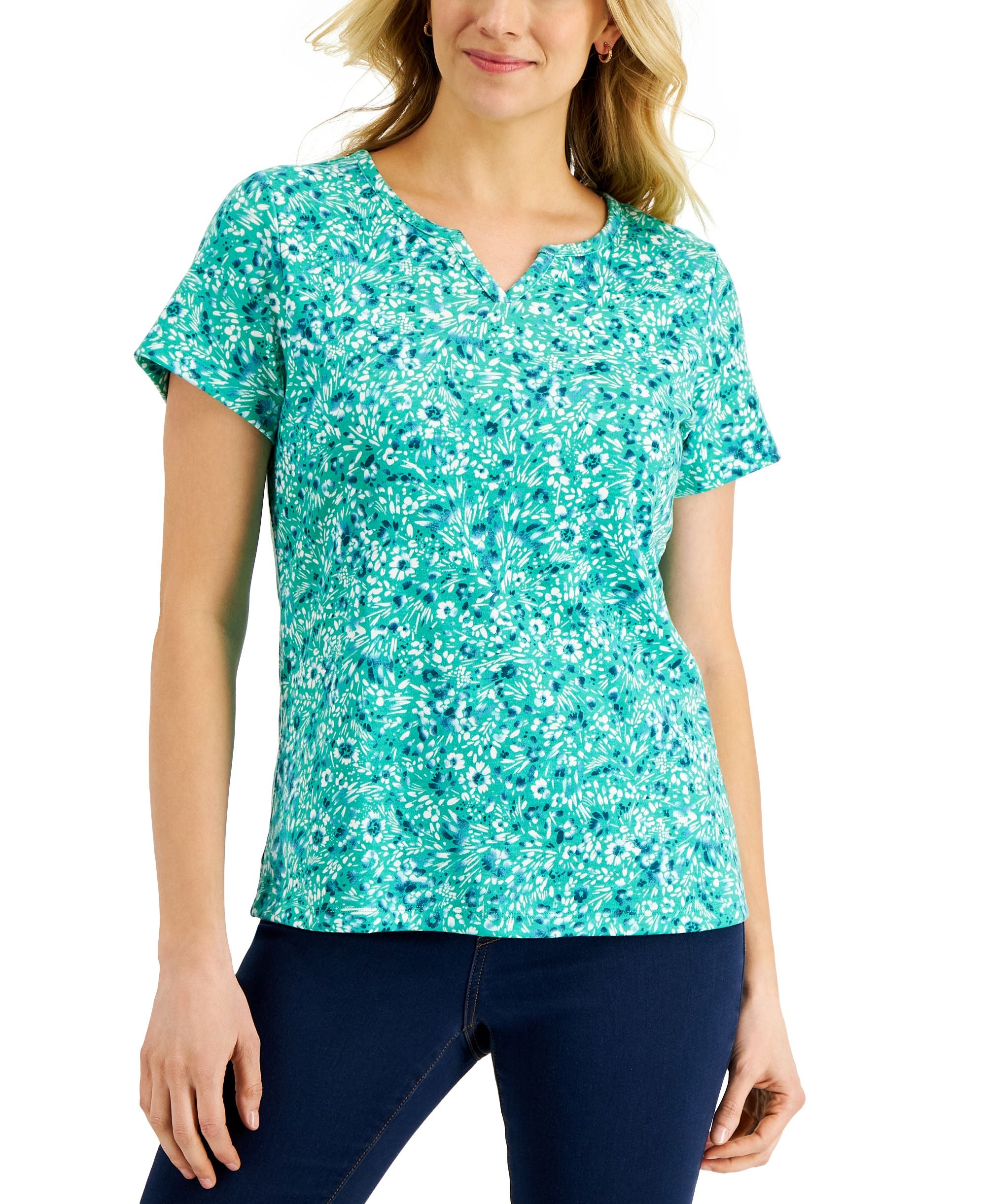 Karen Scott Womens Ditsy Dream Floral Print Premium Top