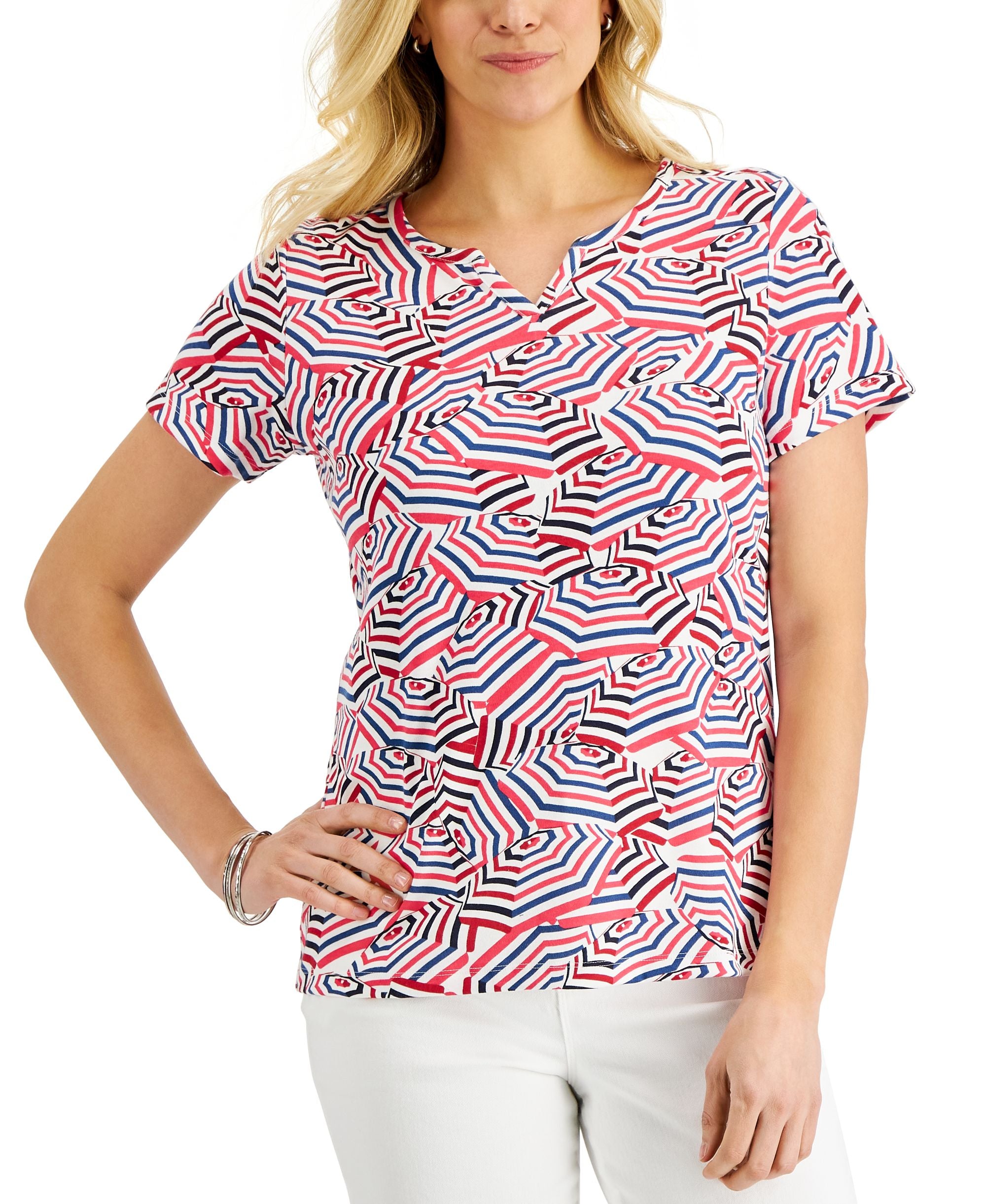 Karen Scott Womens Beach Umbrella Party Printed Premium Top