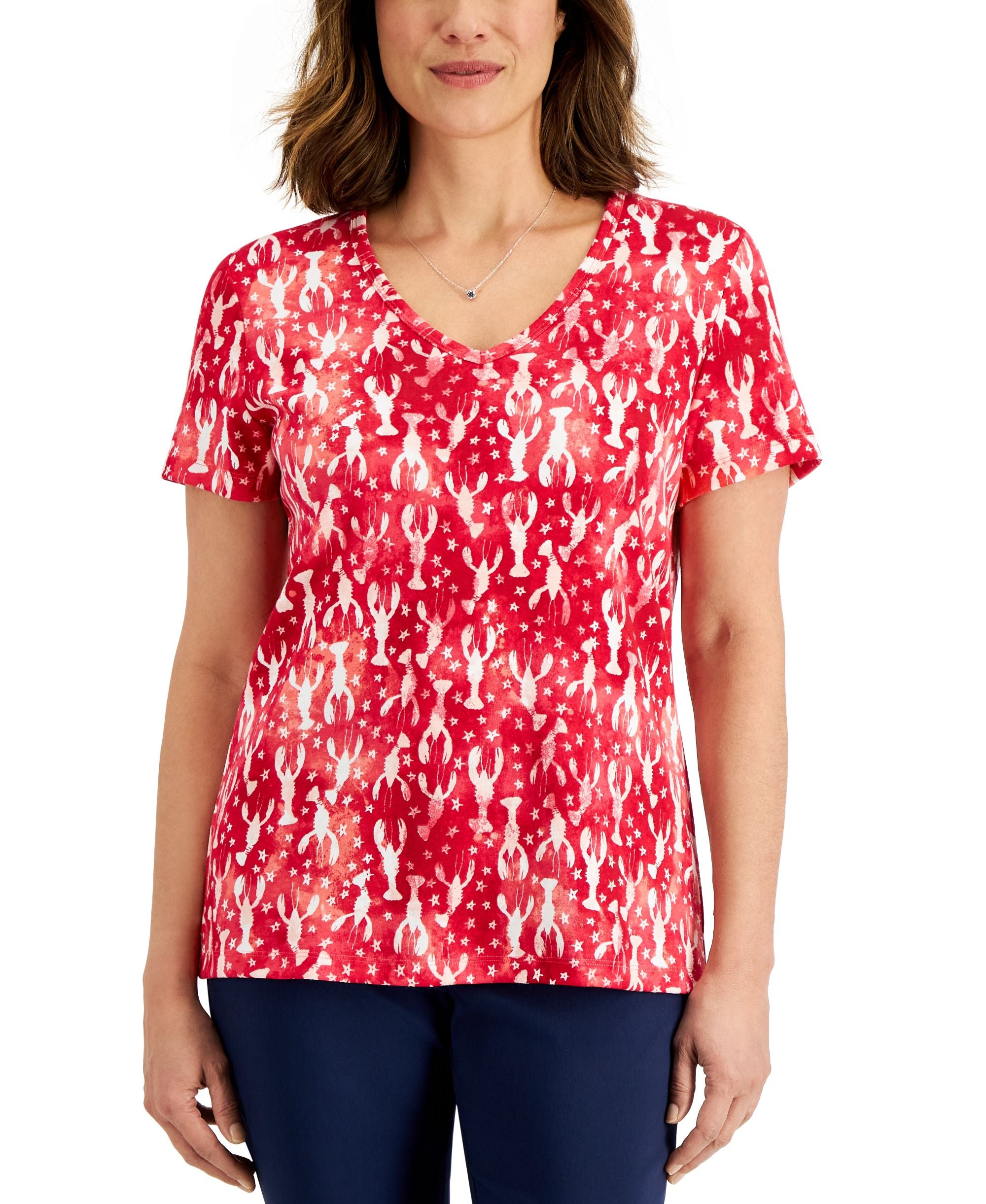 Karen Scott Womens Lobster Love Printed Premium Top