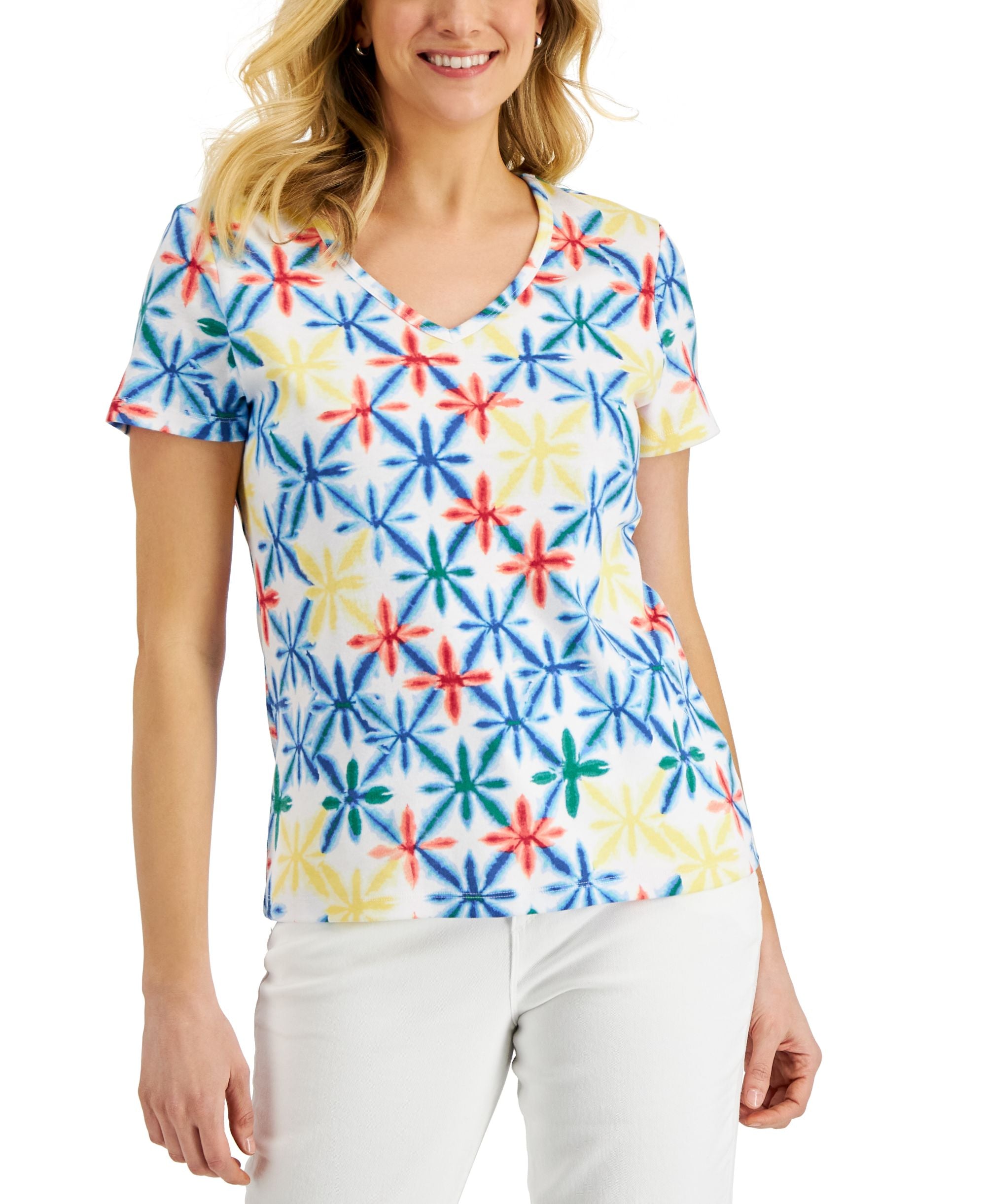 Karen Scott Womens Tie Dyed Printed Premium Top