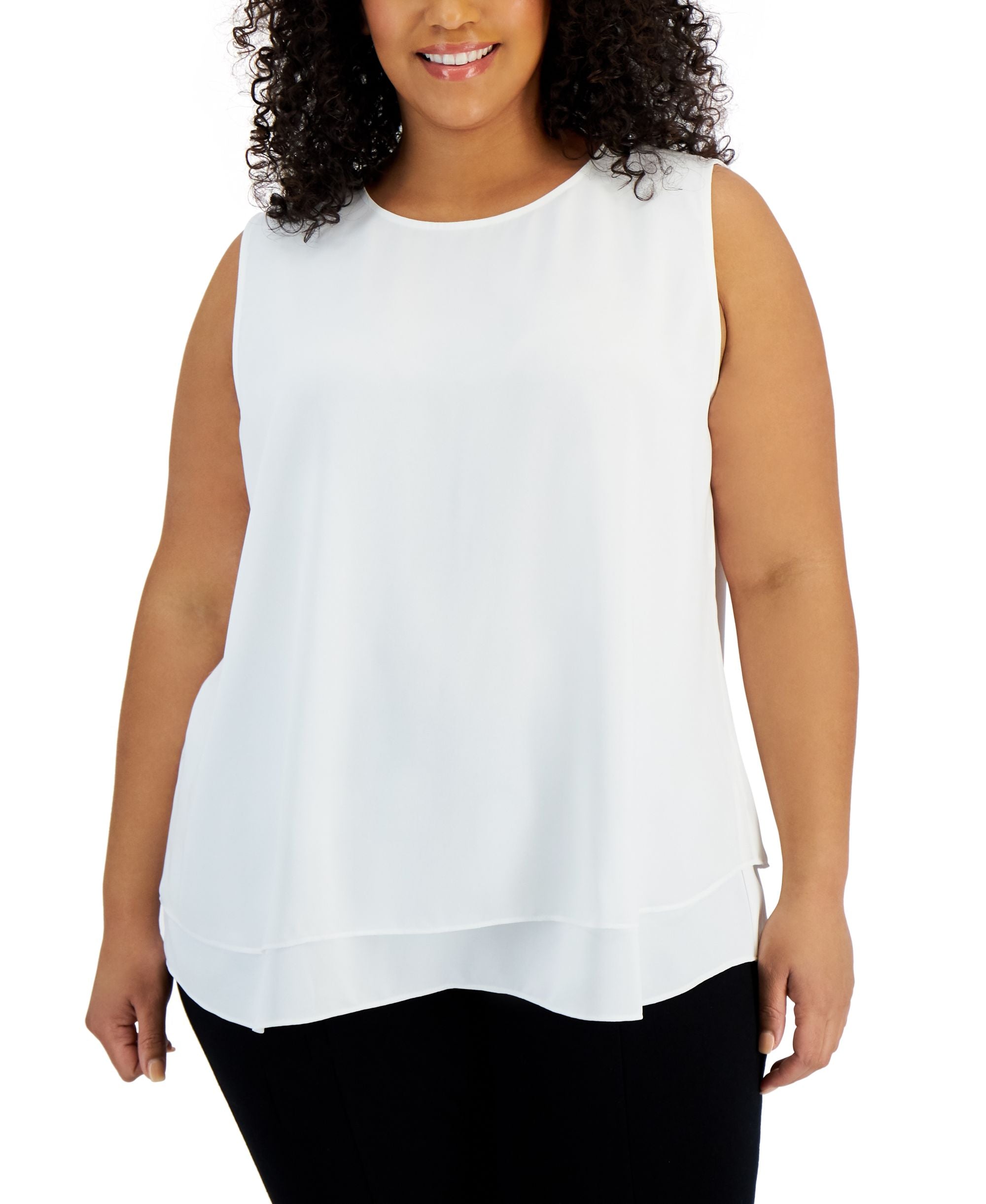 Anne Klein Plus Size Chiffon Overlay Sleeveless Premium Top