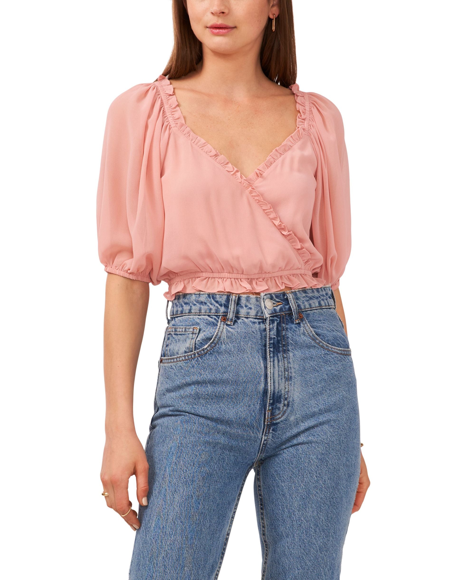 1.State Puff-Sleeve Cross Front Cropped Premium Top