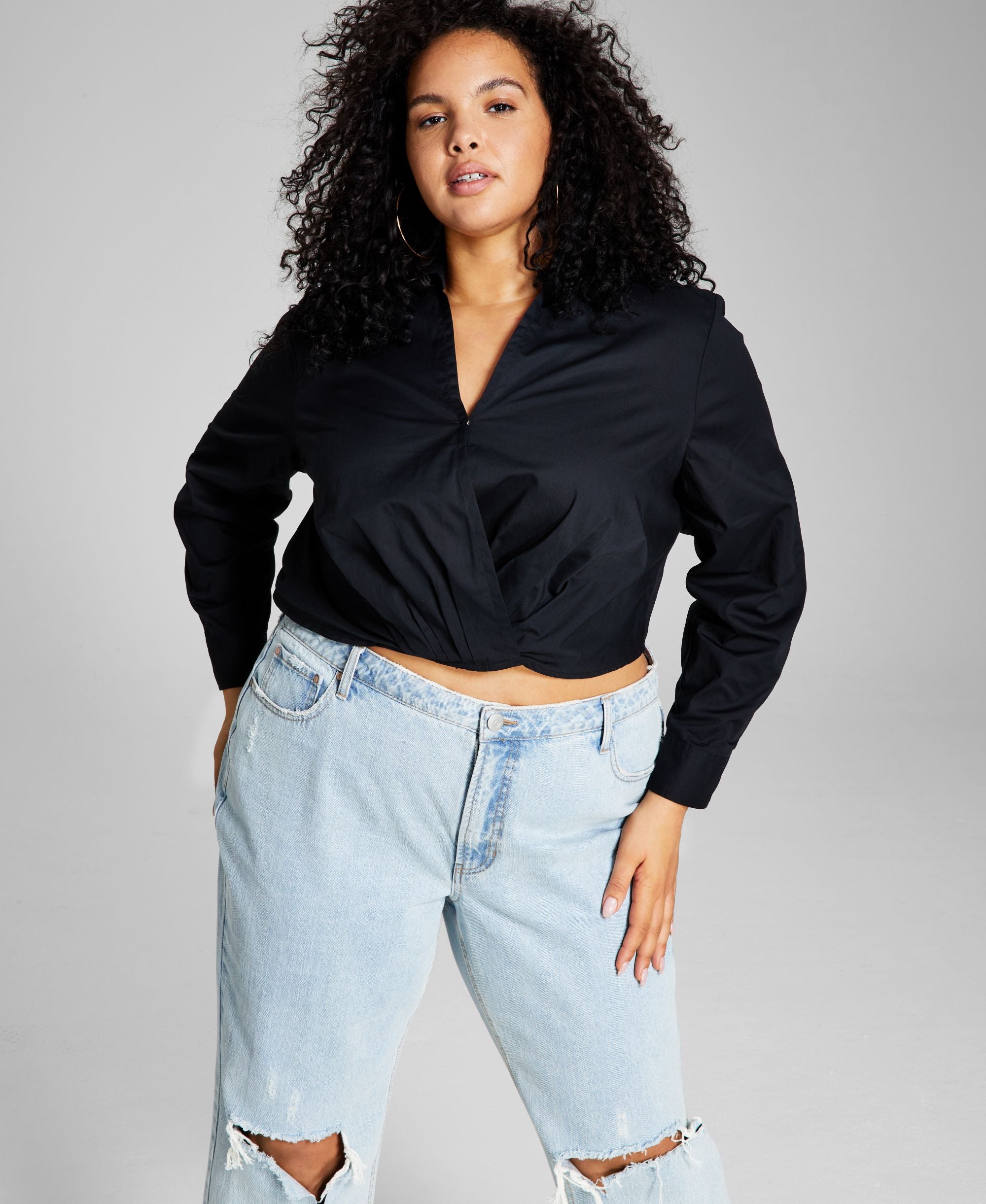 Now This Modern Plus Size Faux Wrap Poplin Modern Shirt