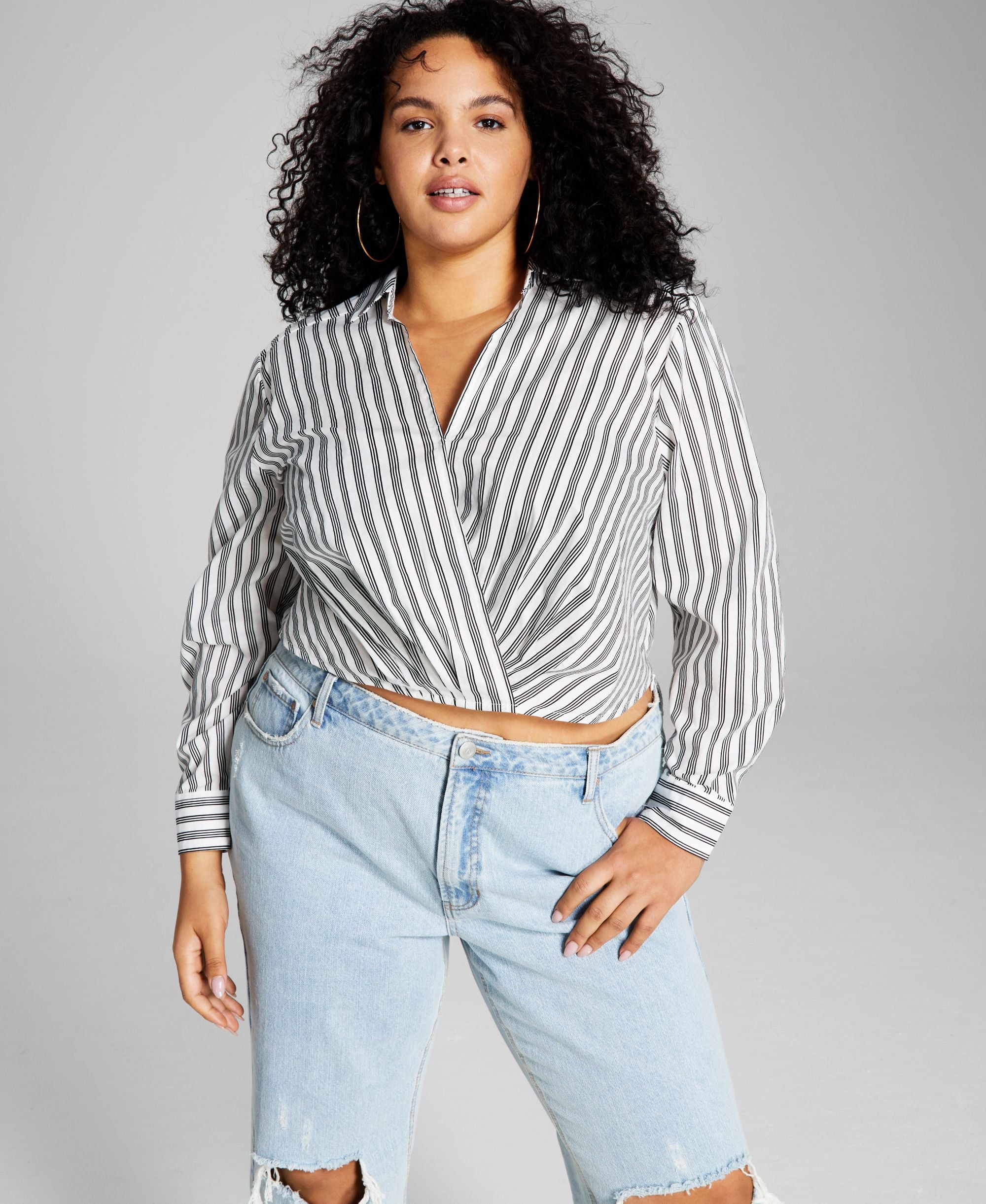 Now This Modern Plus Size Faux Wrap Poplin Modern Shirt