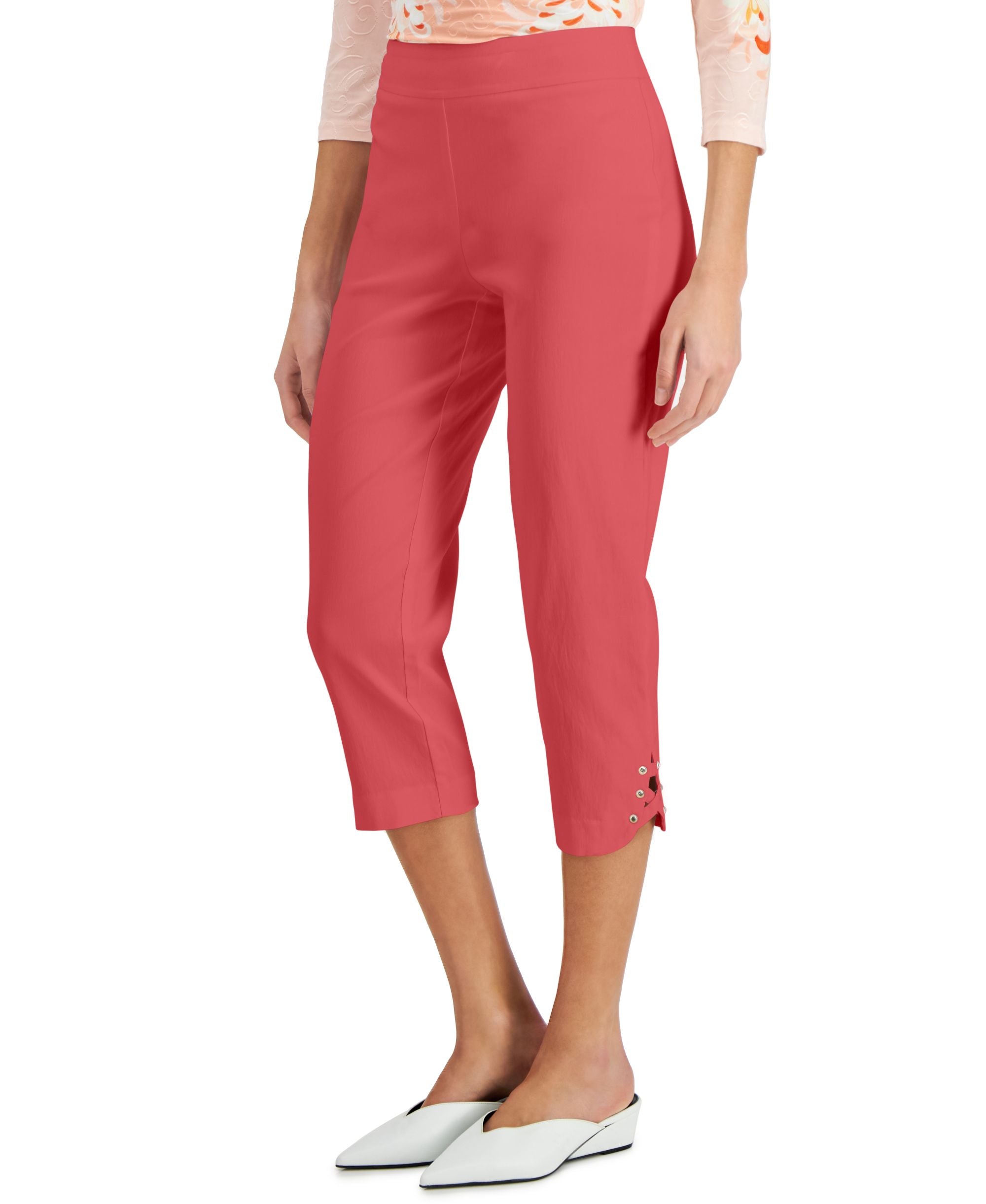 JM Collection Petite Crisscross Hem Capri-Length Signature Pants