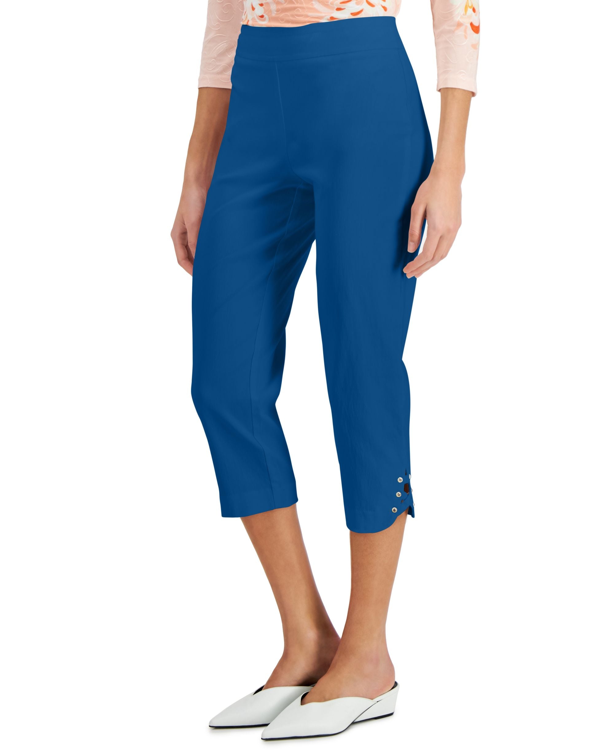 JM Collection Petite Crisscross Hem Capri-Length Signature Pants