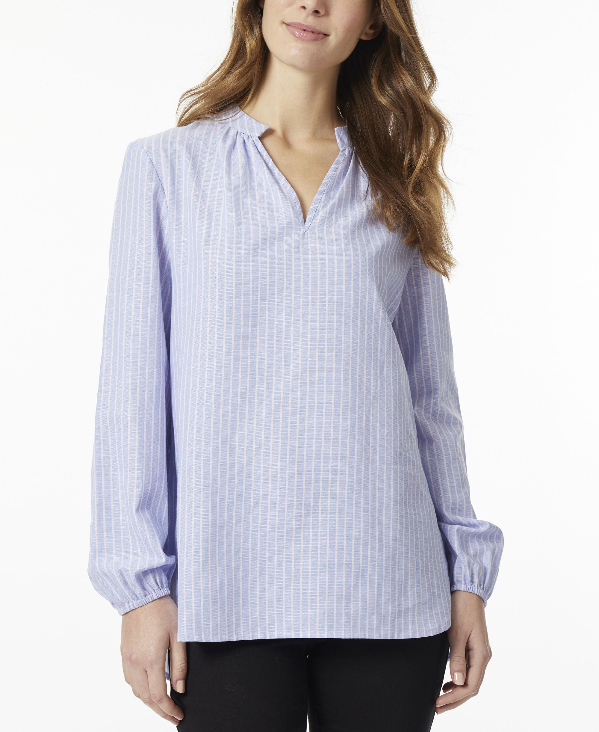 Jones New York Womens V-Neck Chambray Pullover Premium Top
