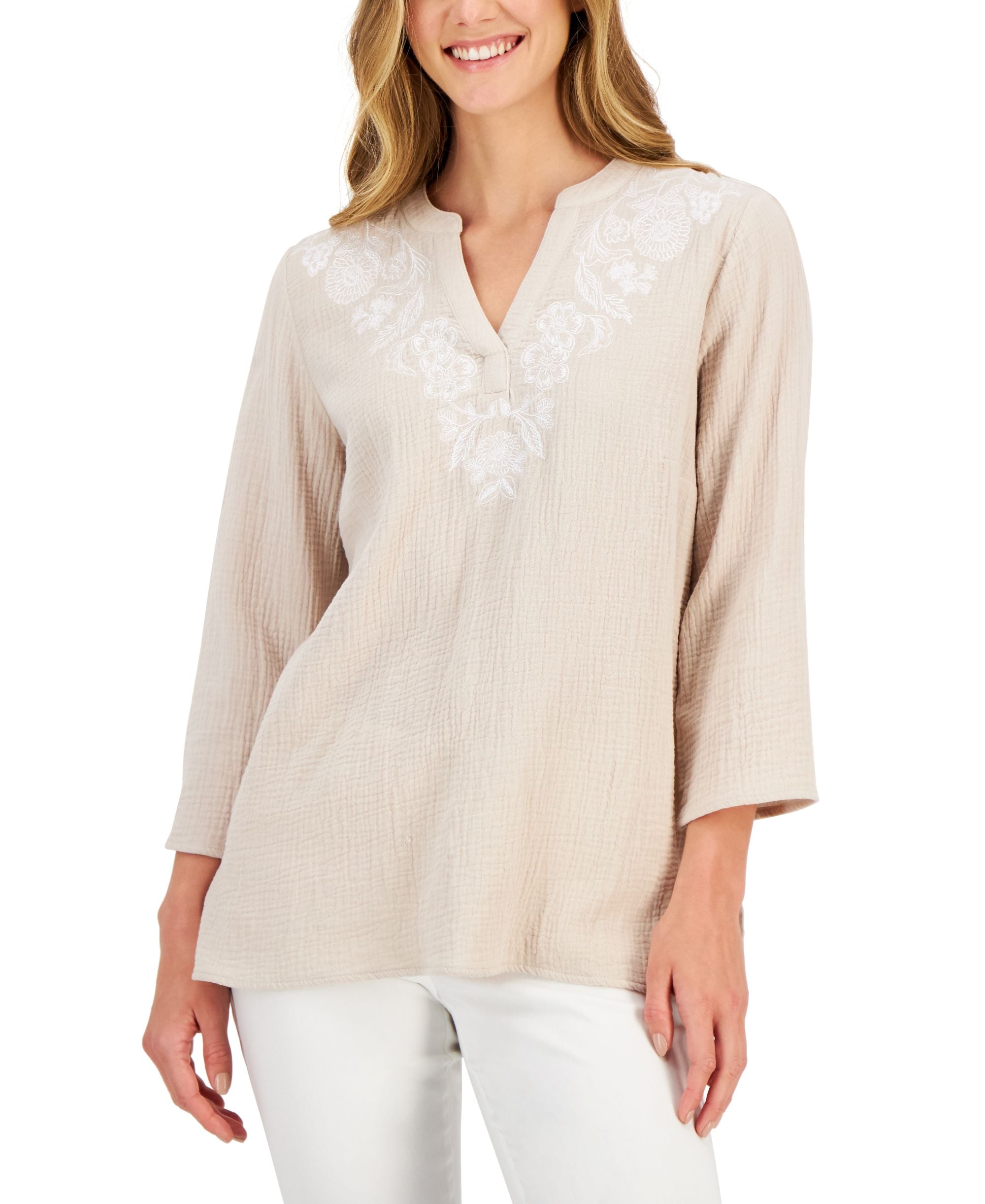 JM Collection Petite Embroidered Premium Top