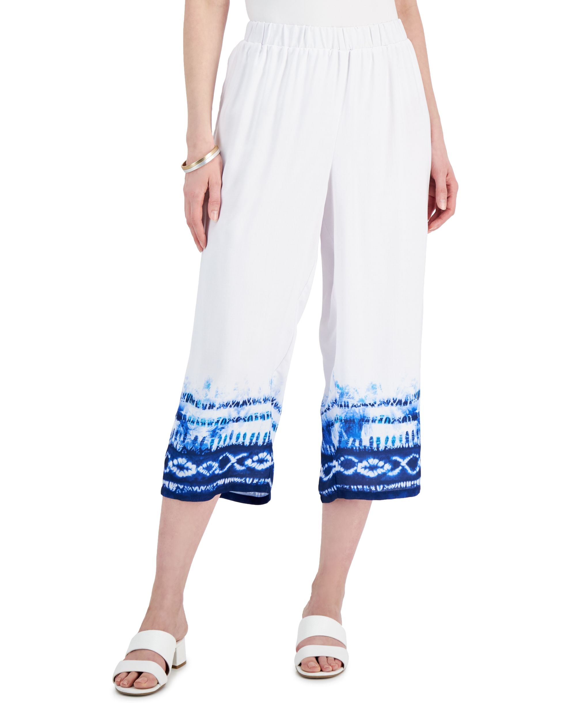 JM Collection Petite Dyed-Hem Wide-Leg Capri-Length Signature Pants