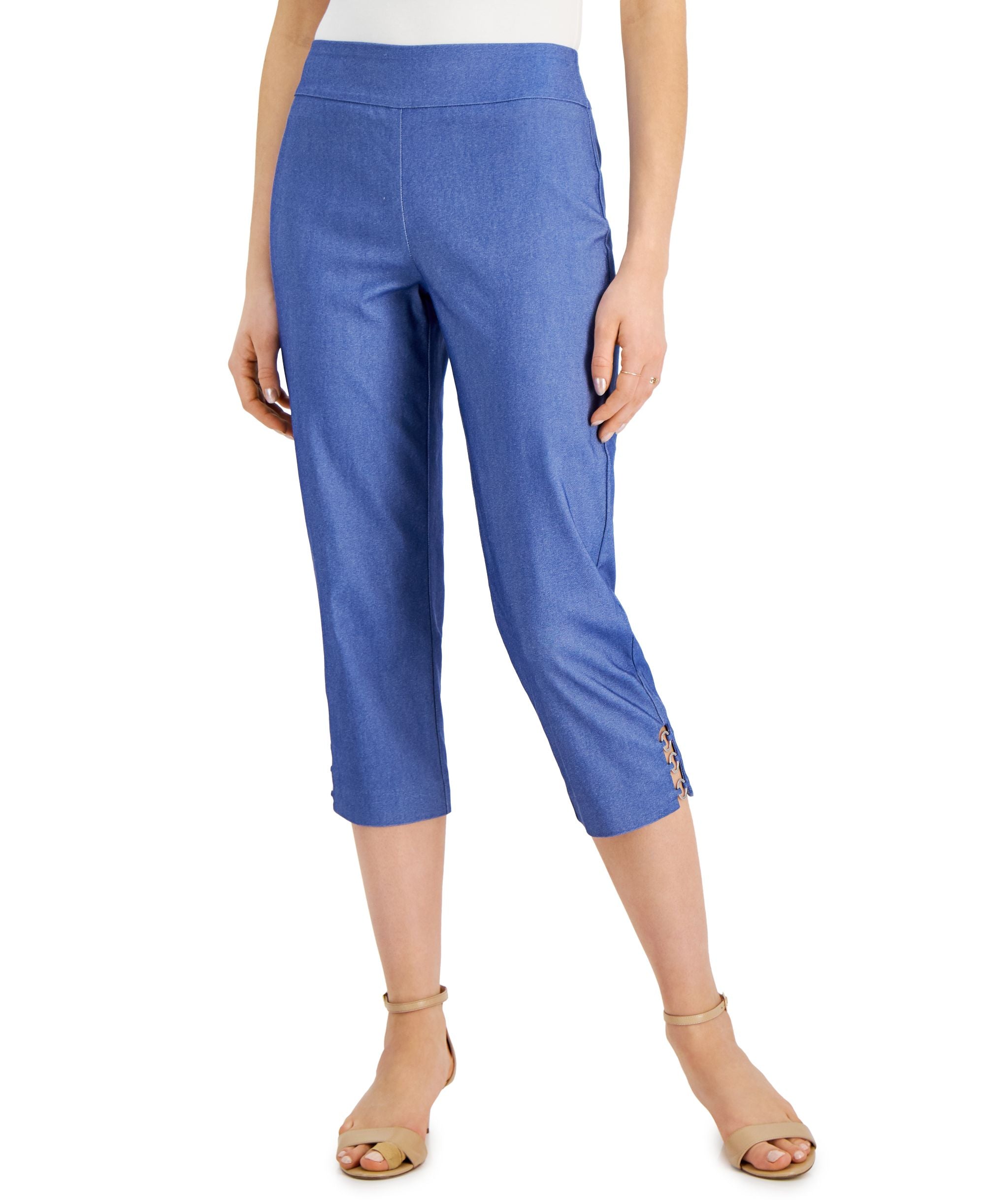 JM Collection Womens Denim Ring Detail Capri-Length Signature Pants