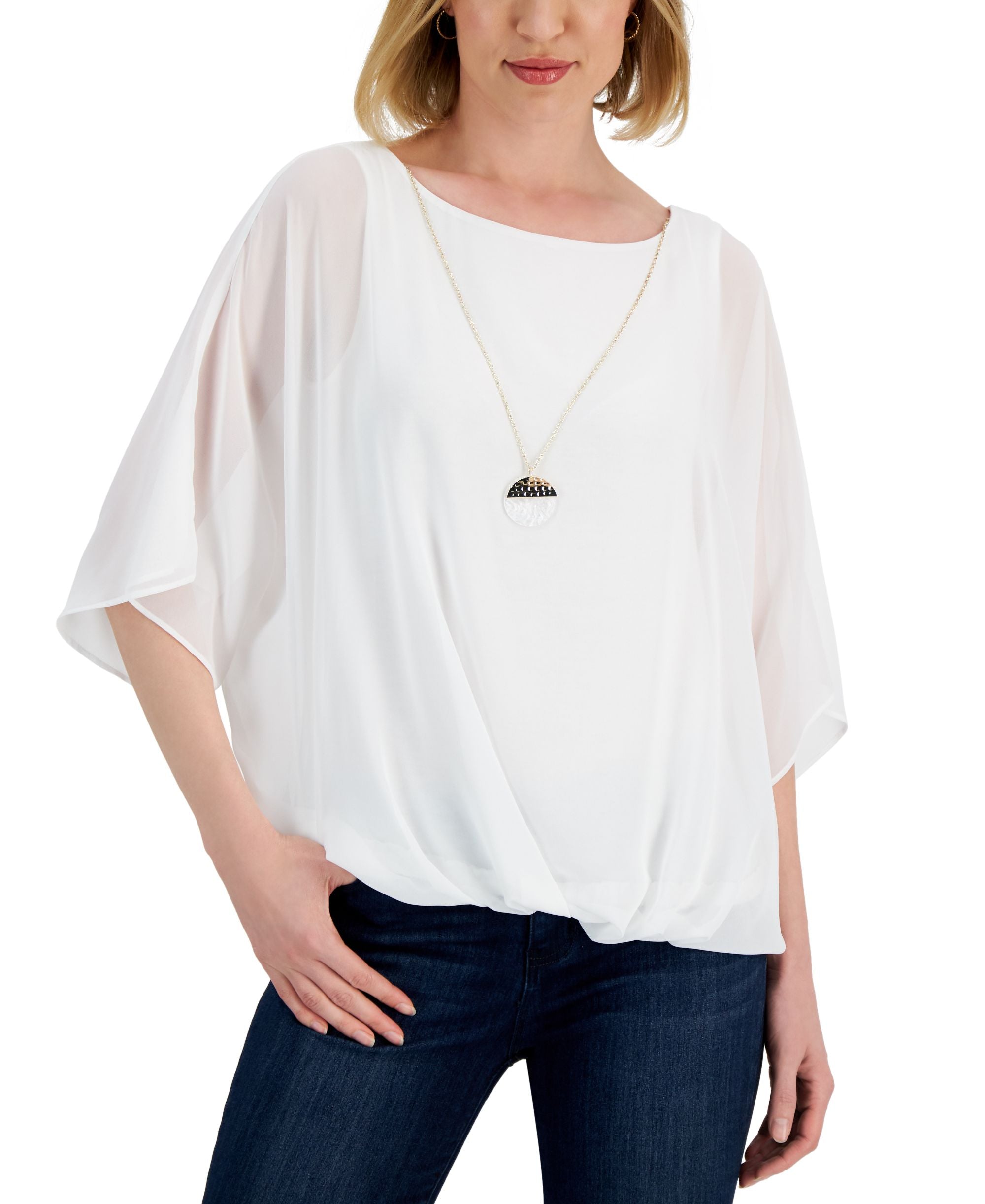 JM Collection Womens Bubble Hem Necklace Premium Top