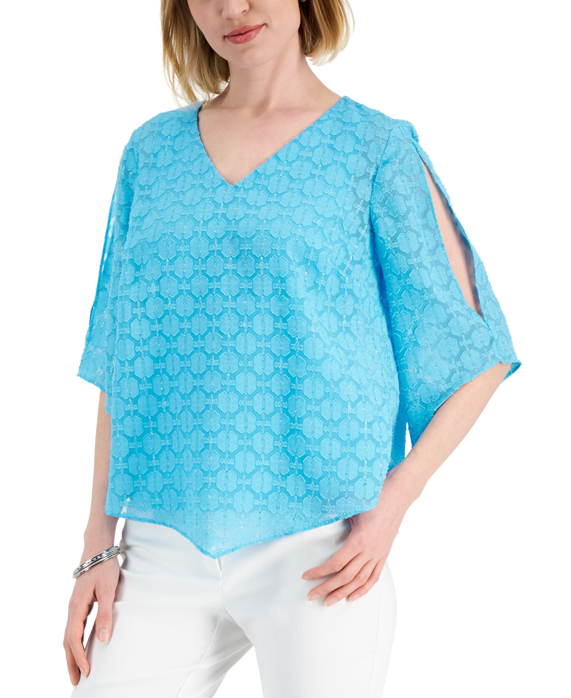 JM Collection Womens Cold Shoulder Pointed Hem Premium Top