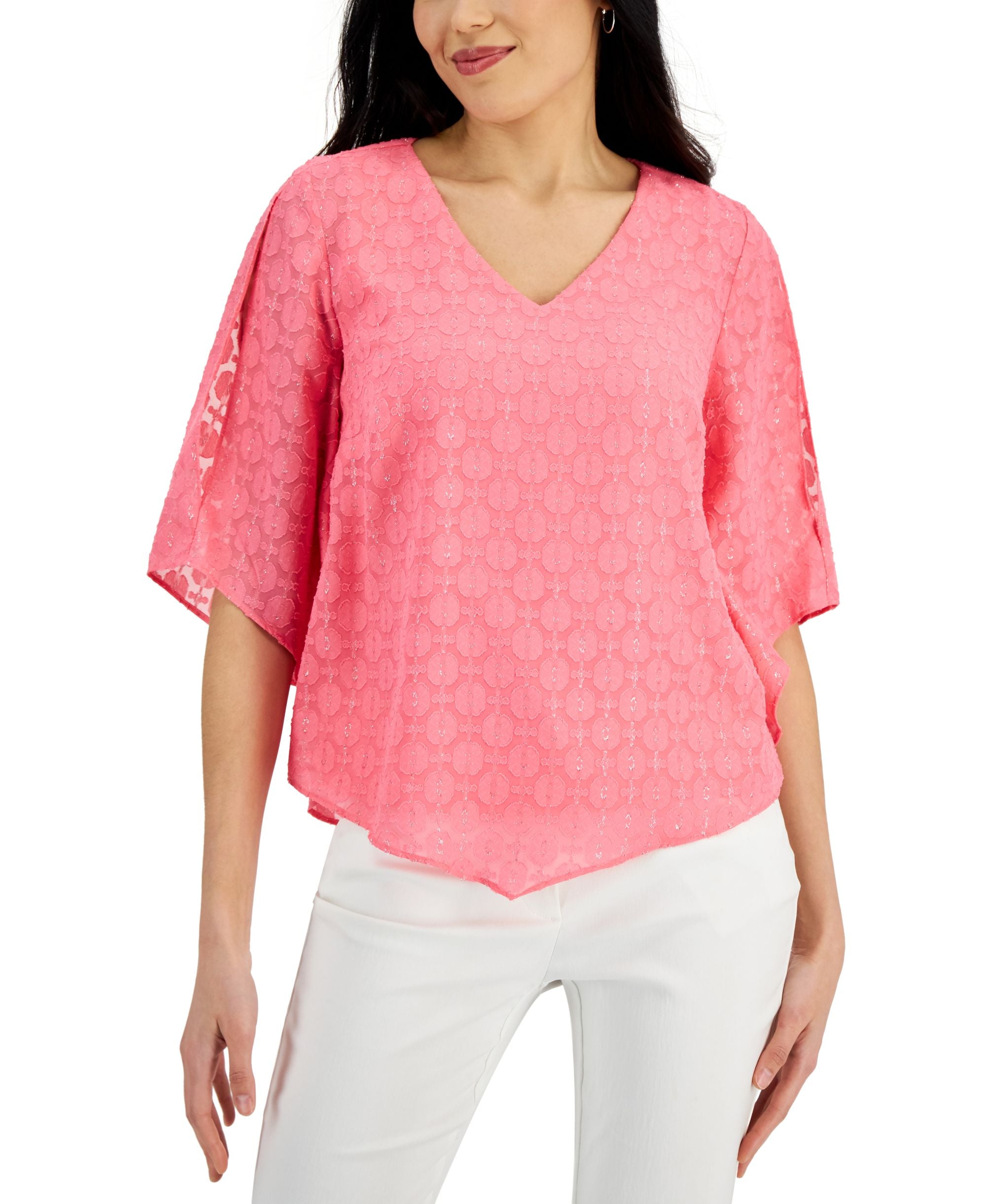 JM Collection Womens Cold Shoulder Pointed Hem Premium Top
