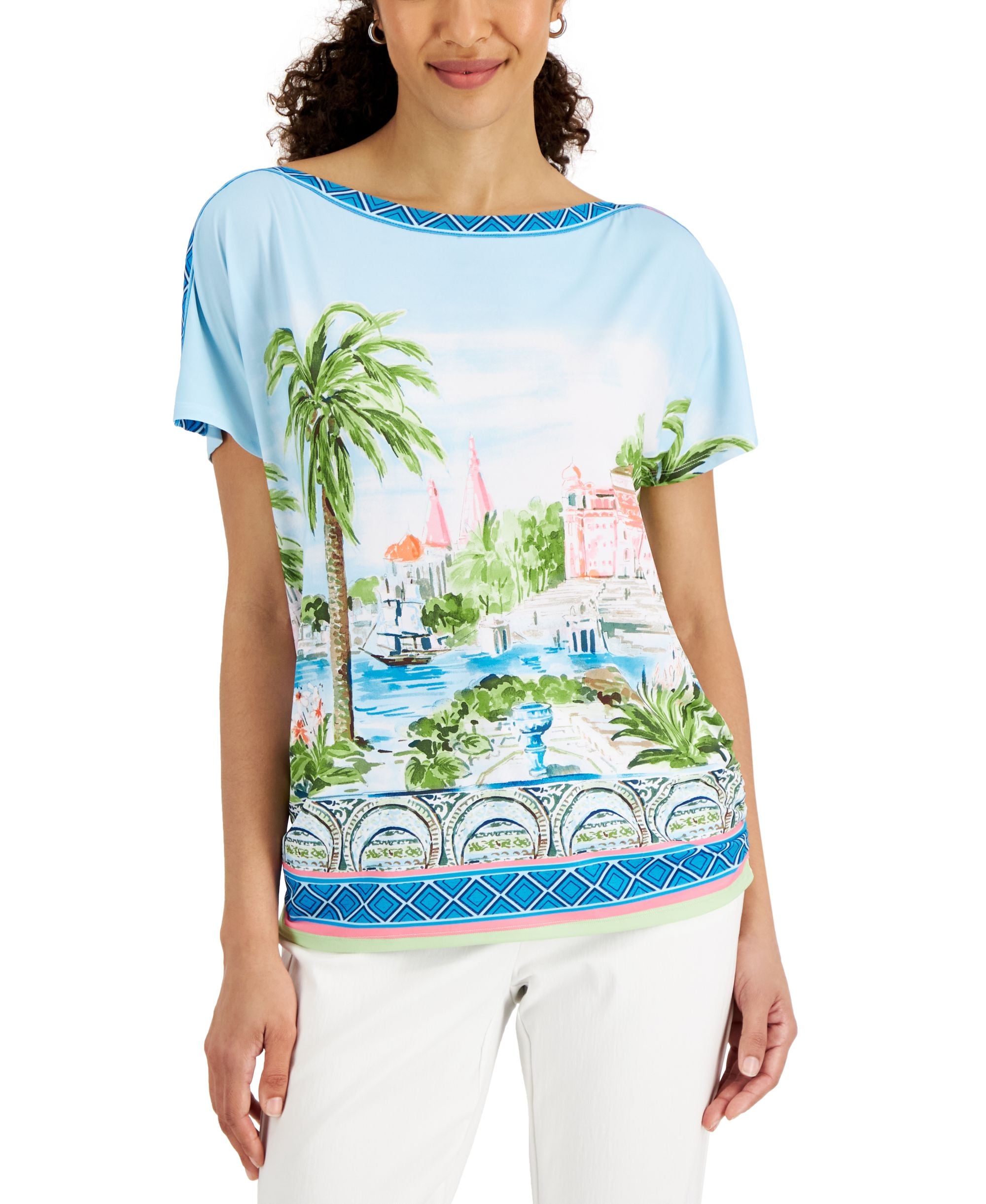 JM Collection Womens Exotic Voyage Graphic Print Premium Top