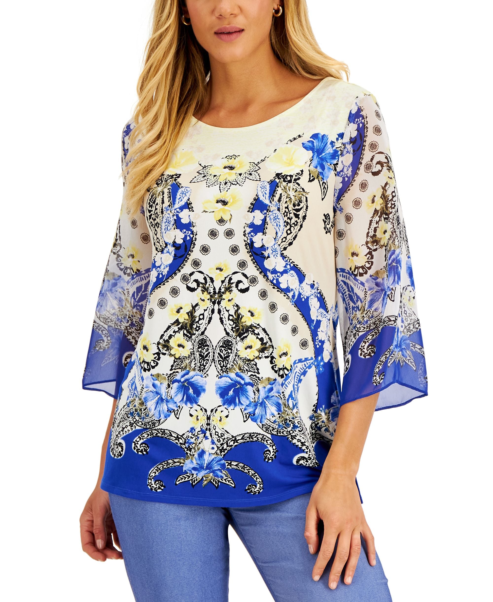 JM Collection Womens Printed 3/4 Sleeve Premium Top