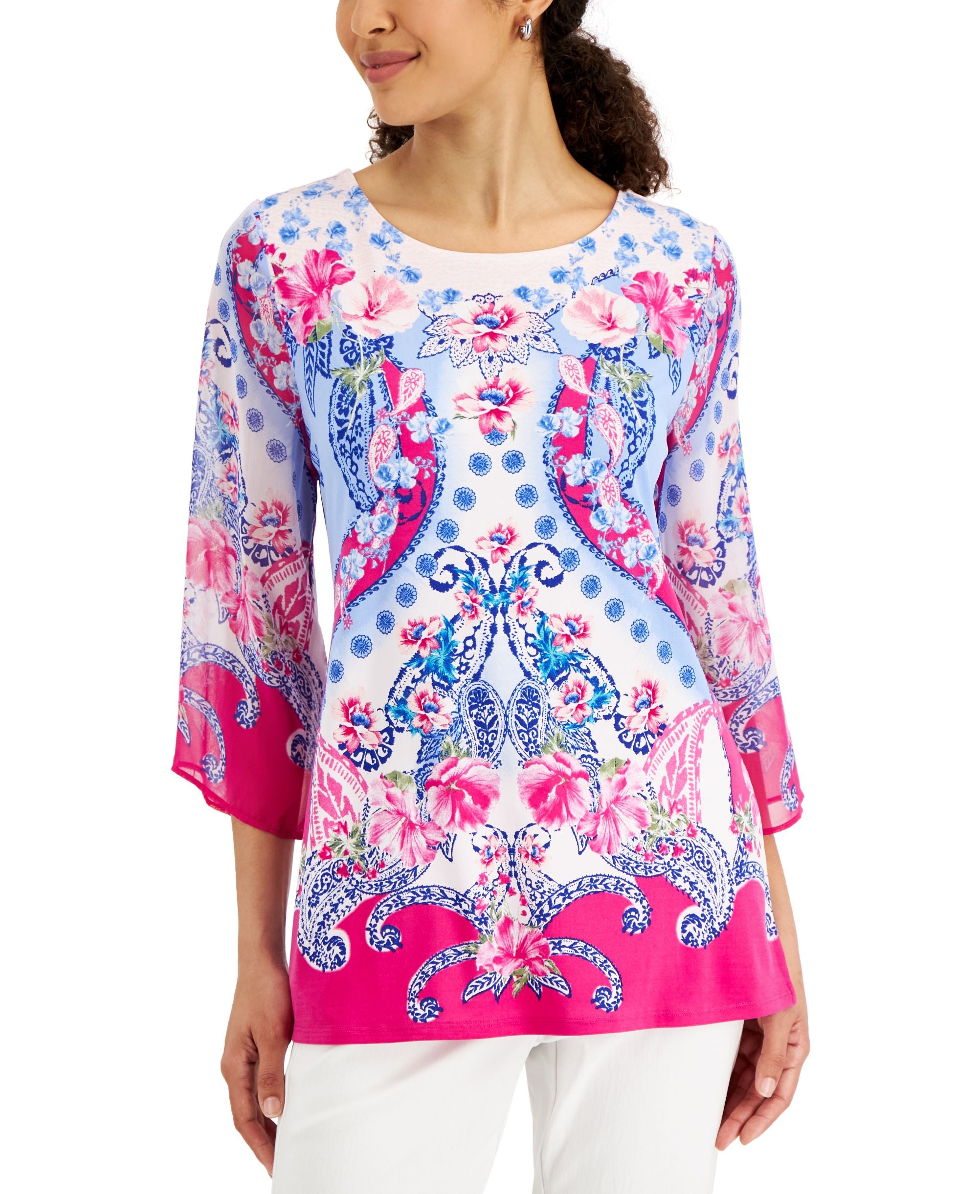 JM Collection Womens Printed 3/4 Sleeve Premium Top