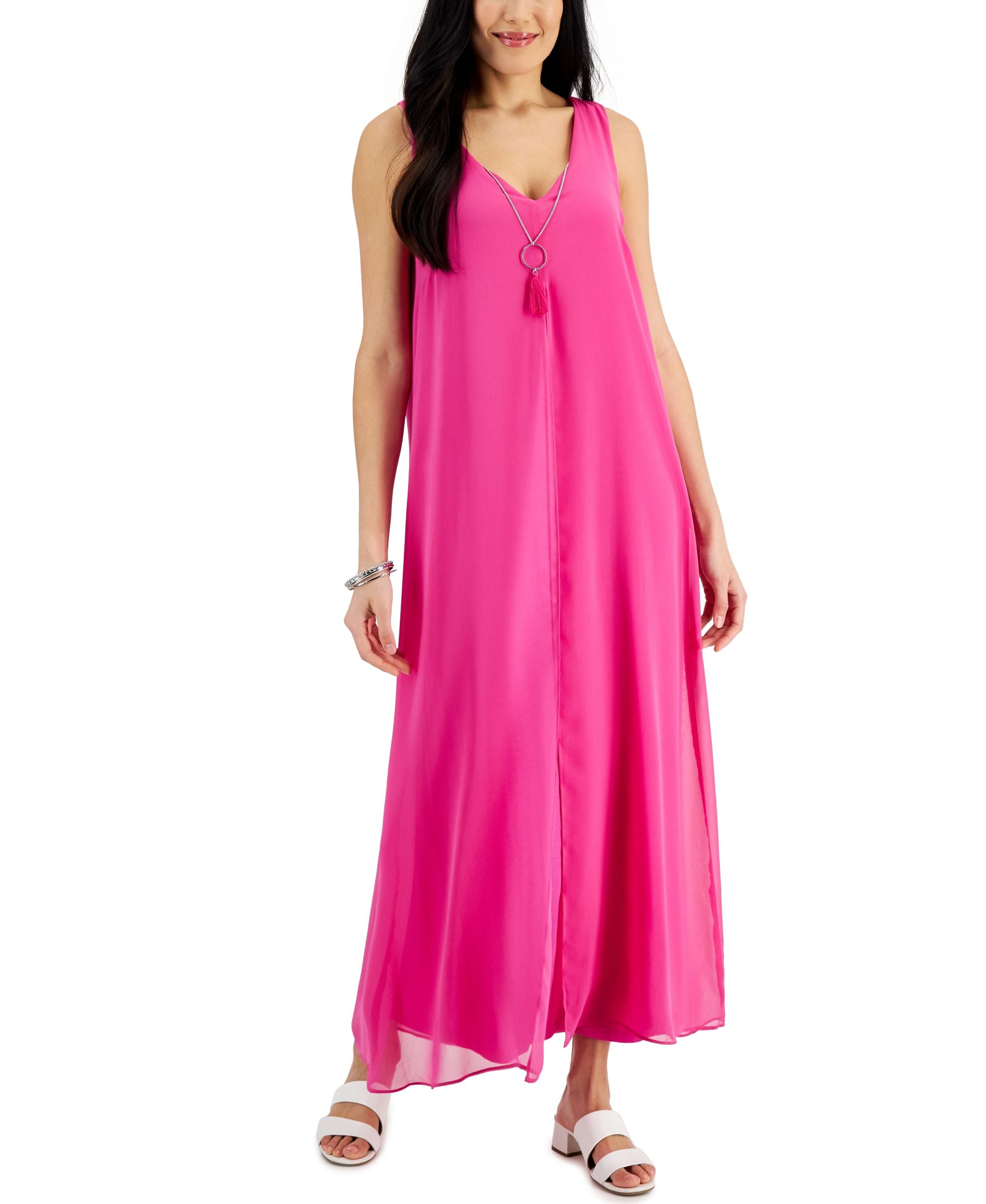 JM Collection Womens Chiffon Overlay Sleeveless Dress