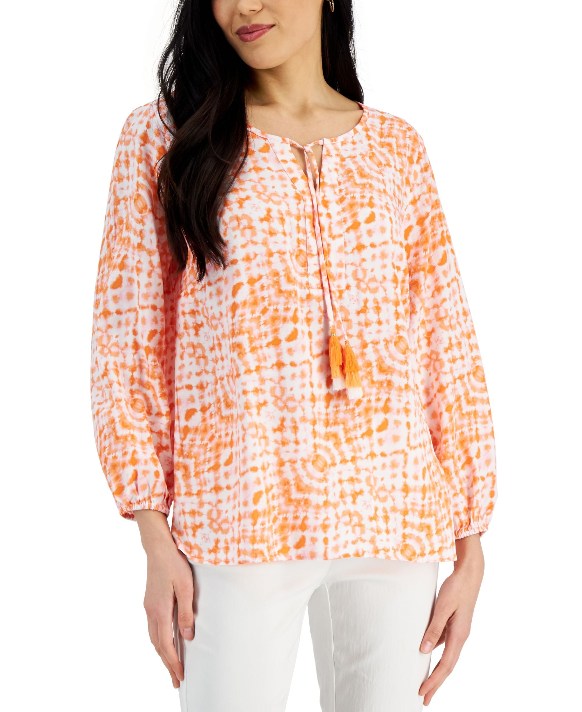 JM Collection Womens Printed Peasant Premium Top