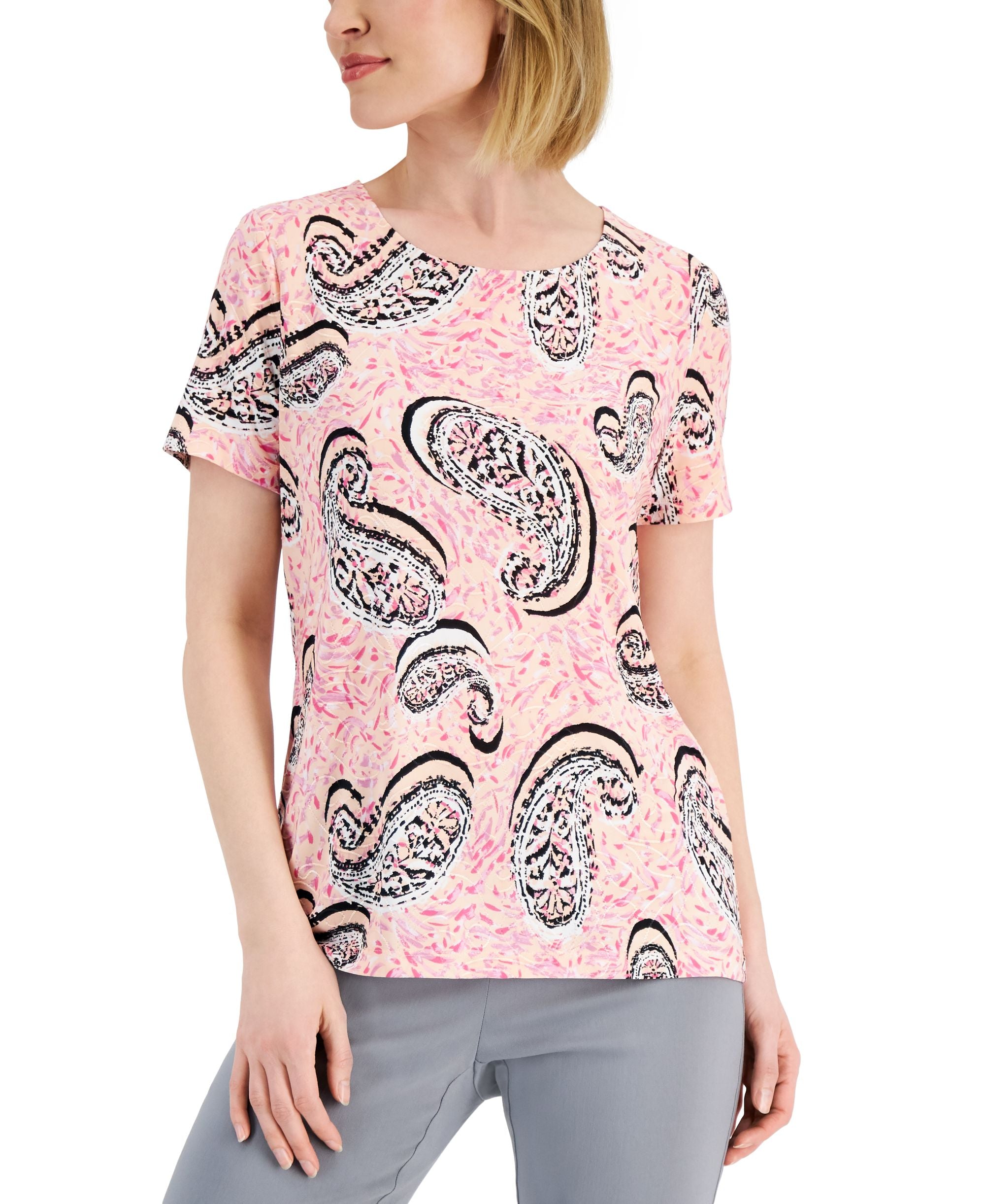JM Collection Womens Printed Jacquard Premium Top