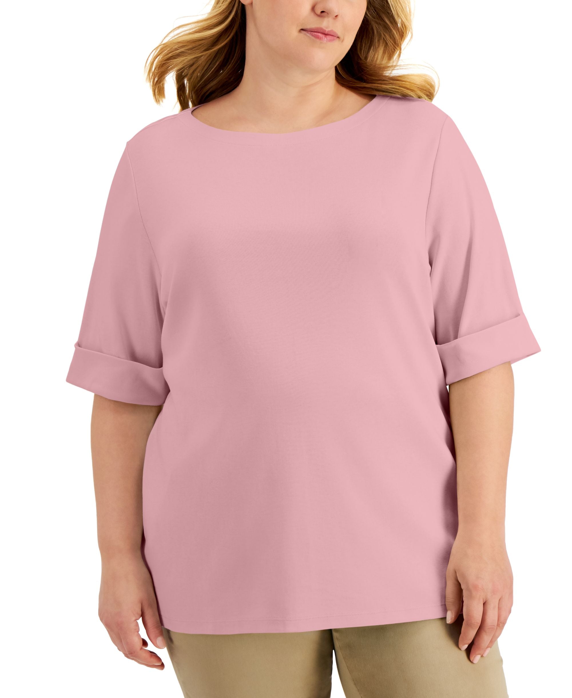 Karen Scott Plus Size Cotton Elbow Sleeve Premium Top