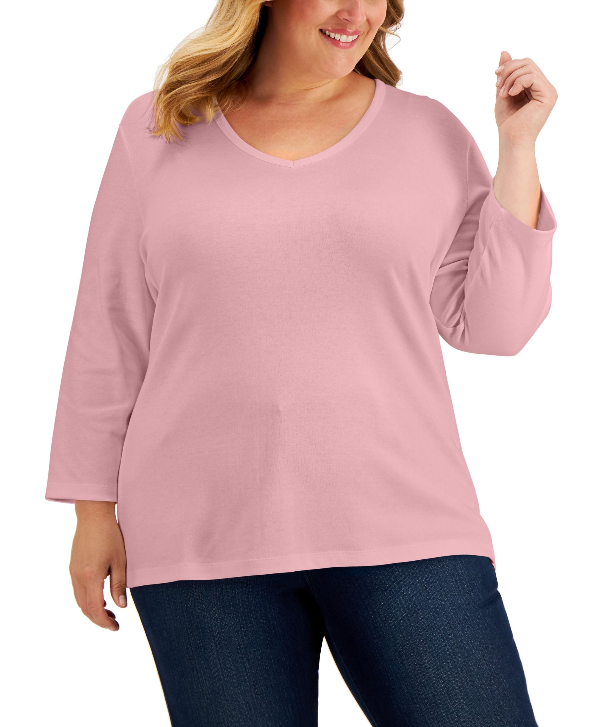 Plus Size 3/4-Sleeve V-Neck Premium Top