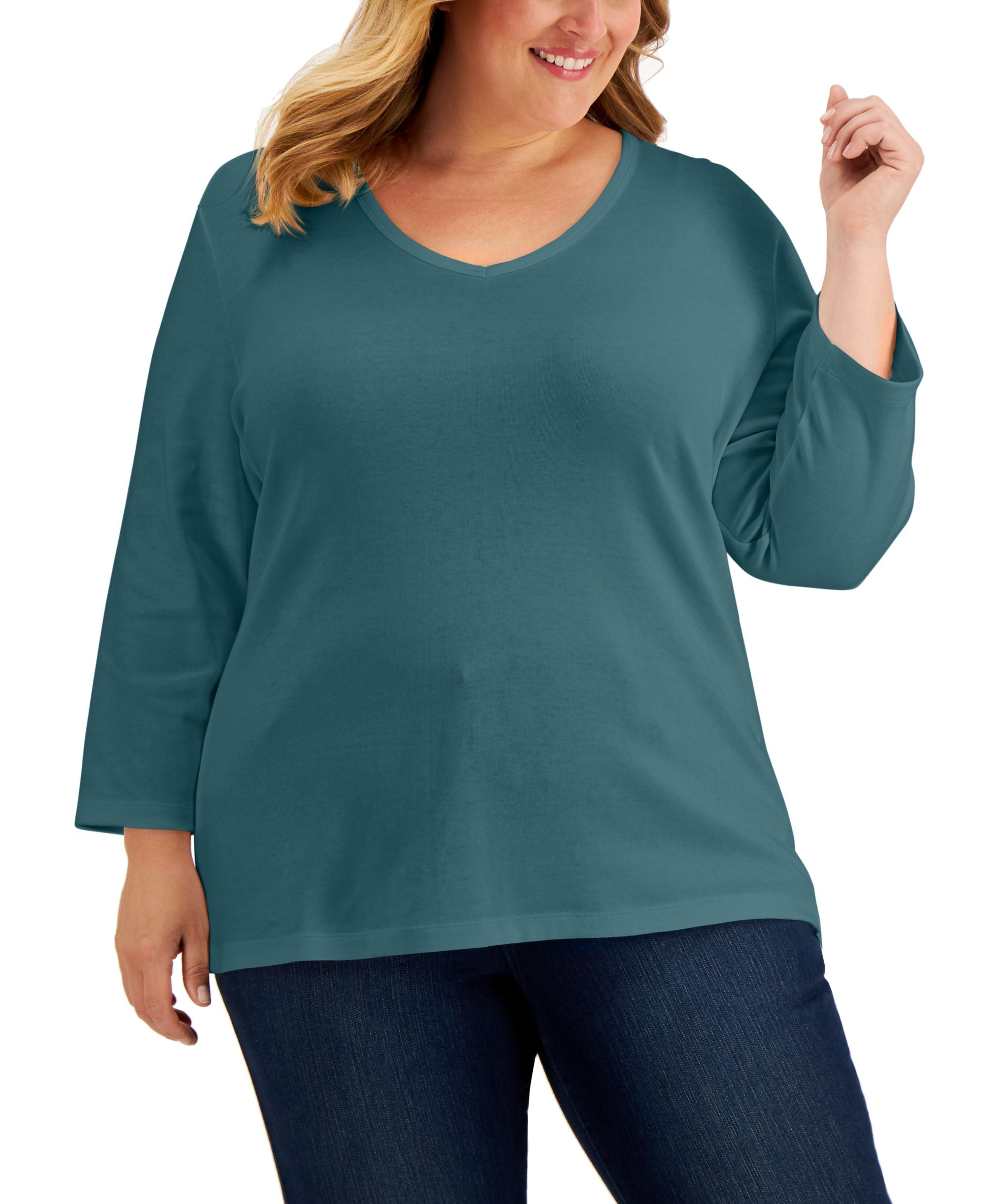 Plus Size 3/4-Sleeve V-Neck Premium Top
