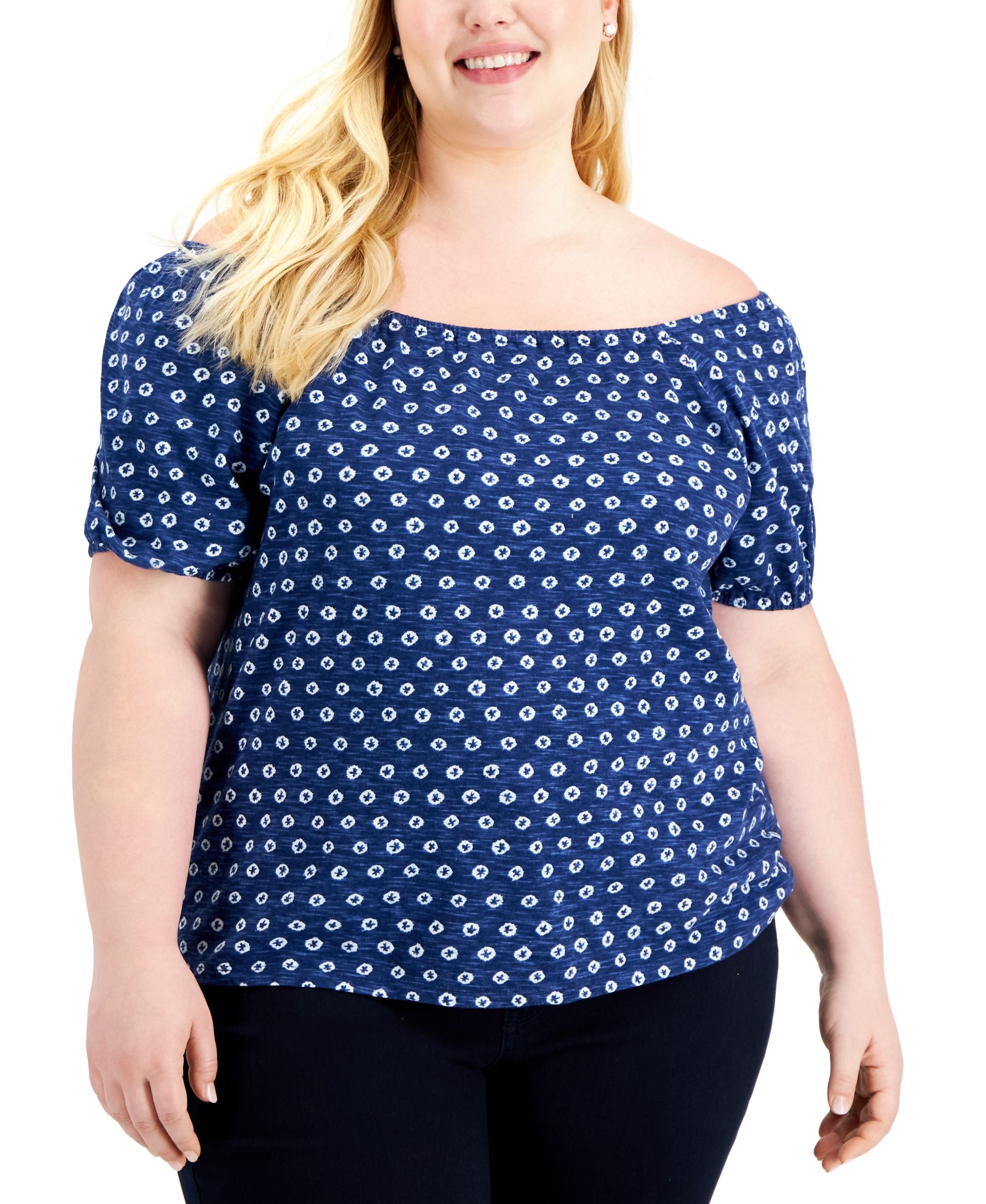 Style & Co Plus Size Cotton Off The Shoulder Premium Top