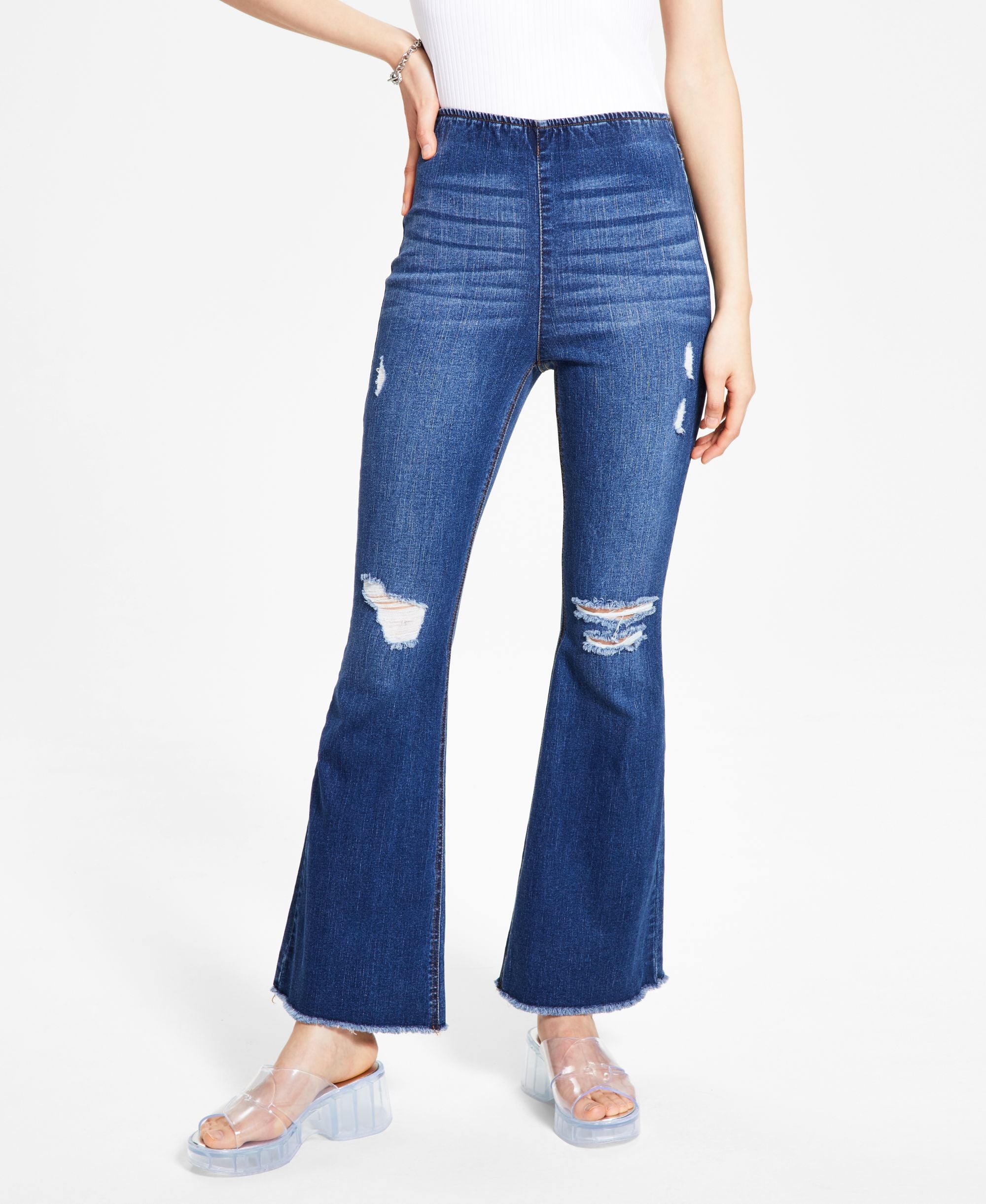 Tinsel Petite Comfort-Waist Distressed Flare Premium Jeans