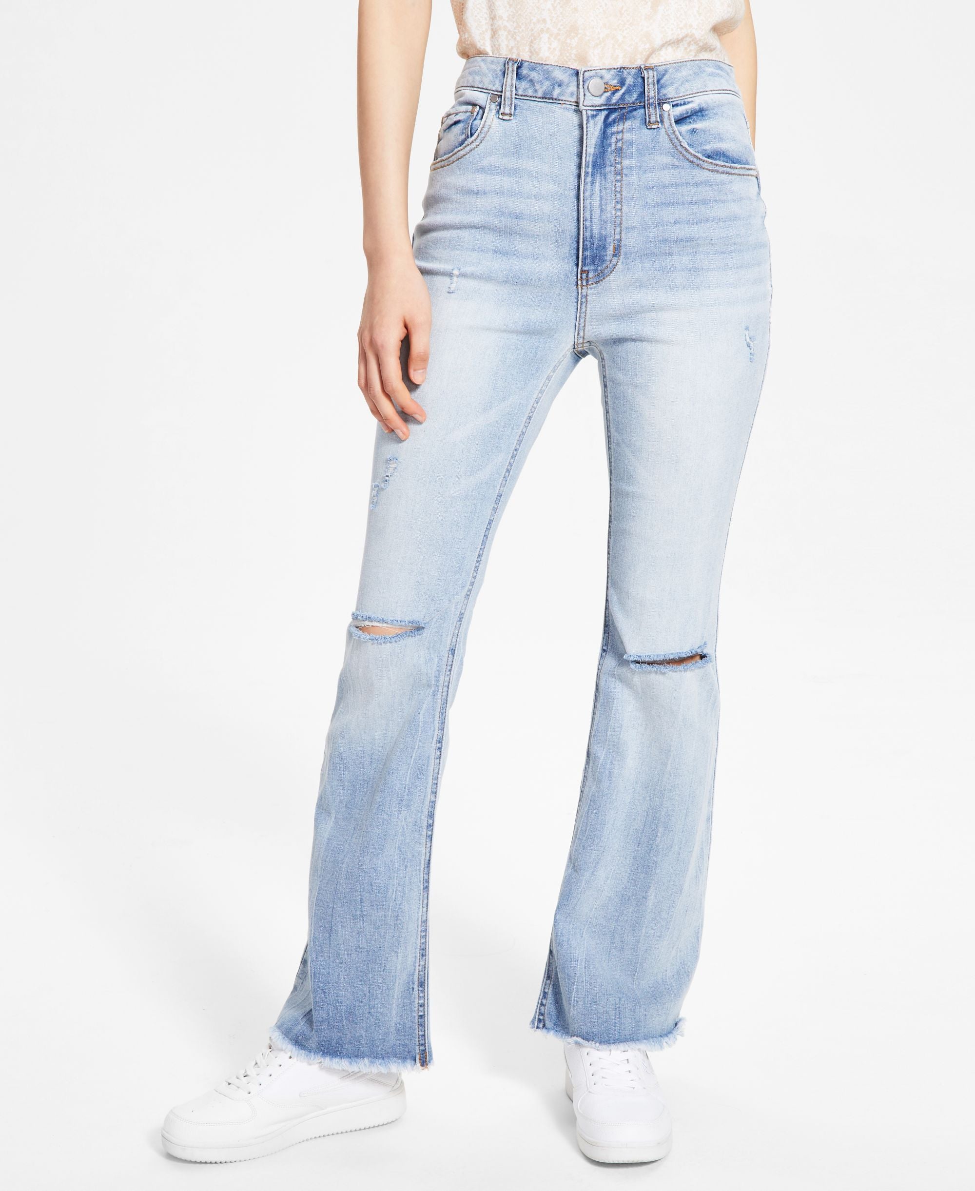 Tinsel Petite High Rise Distressed Flare Premium Jeans