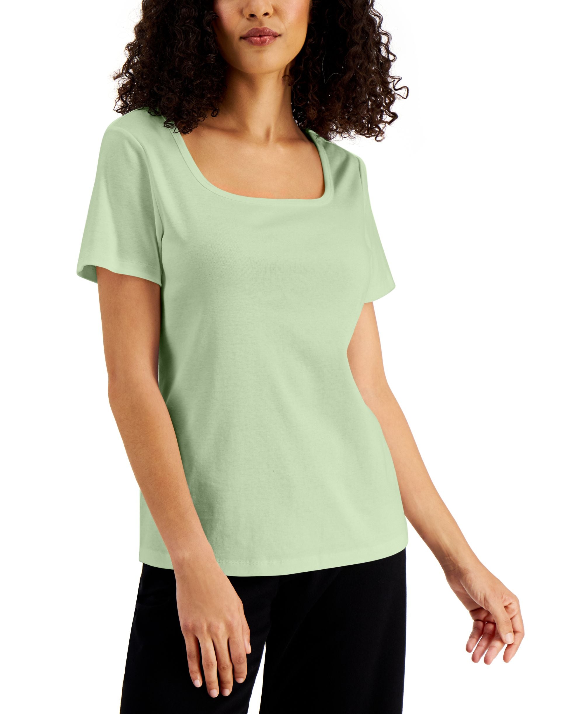 Karen Scott Petite Square Neck Cotton Premium Top