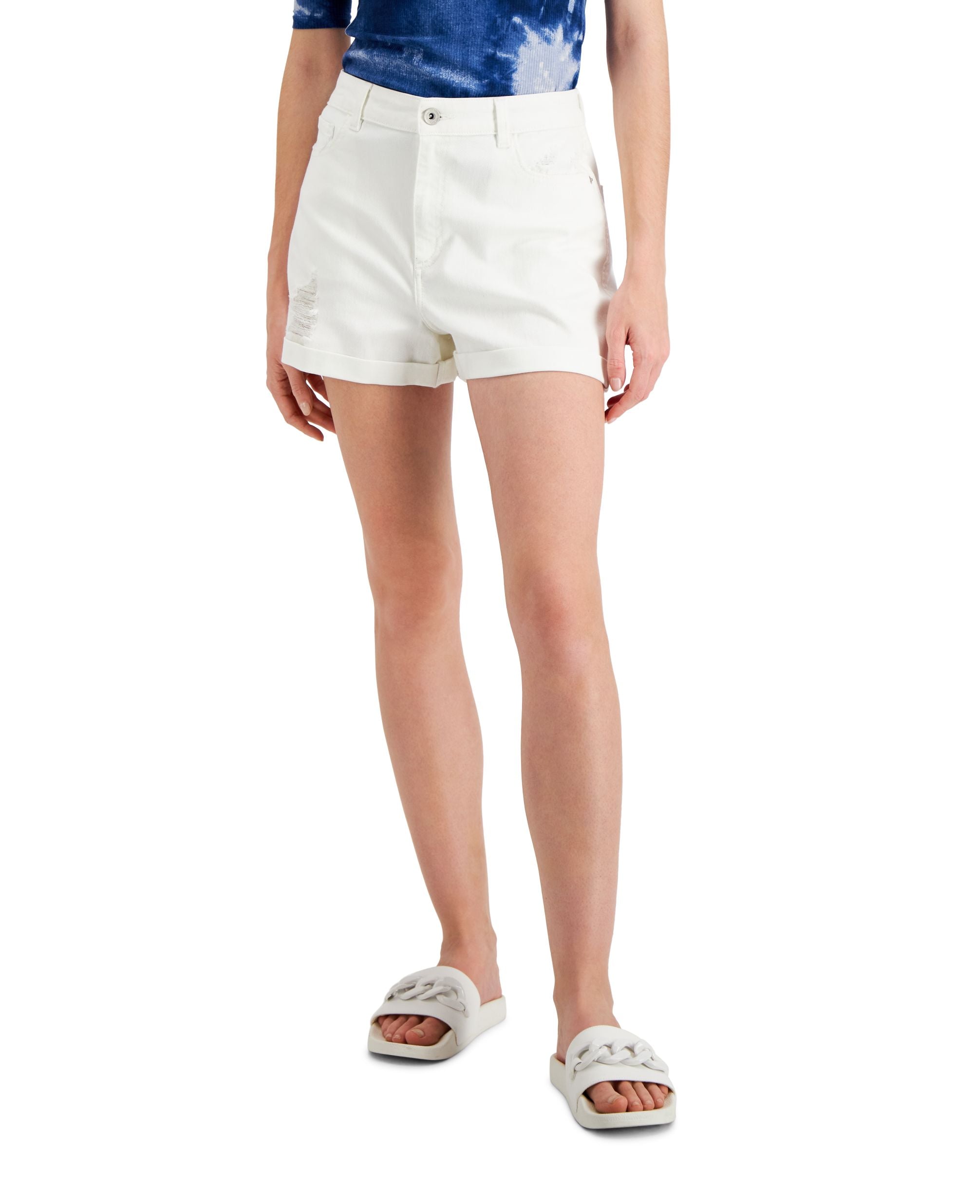 INC International Concepts Womens High Rise Ripped Denim Premium Shorts