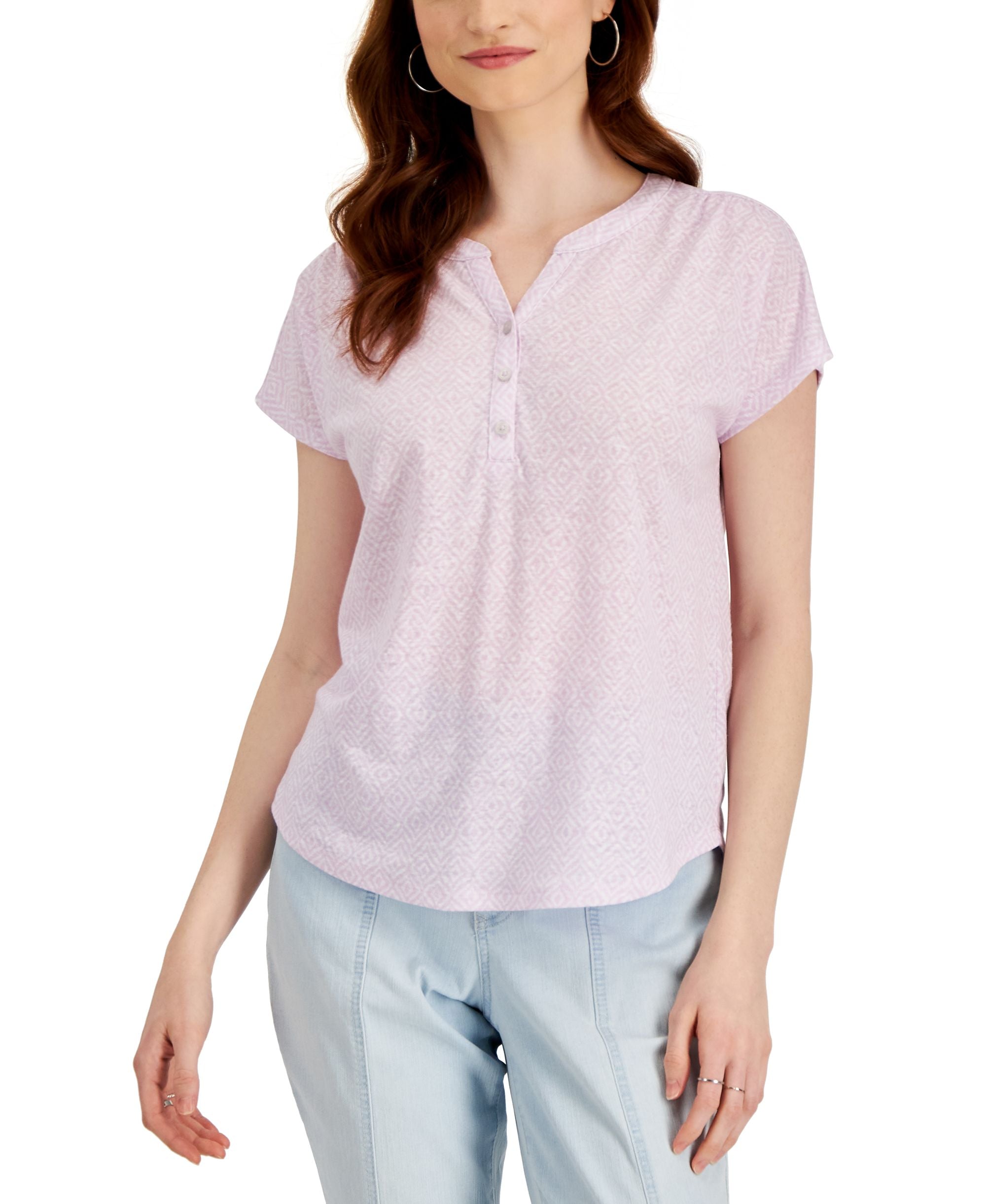 Style & Co Printed Henley T-Modern Shirt