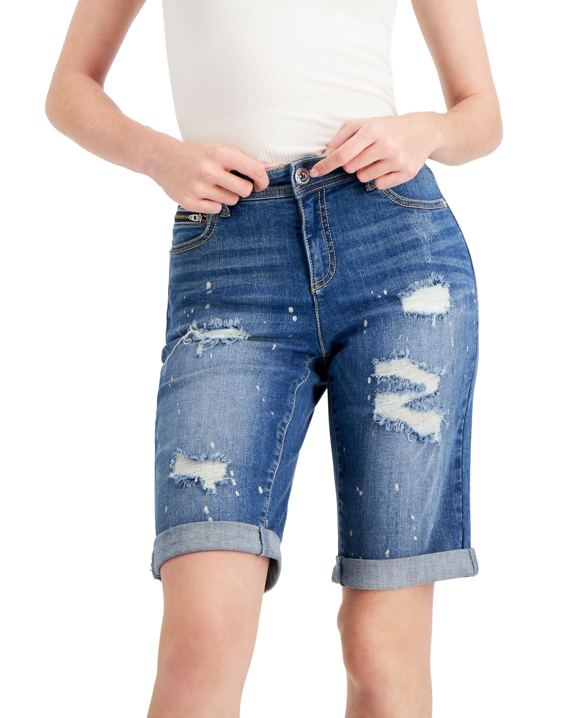 INC International Concepts Womens Mid Rise Ripped Bermuda Premium Shorts